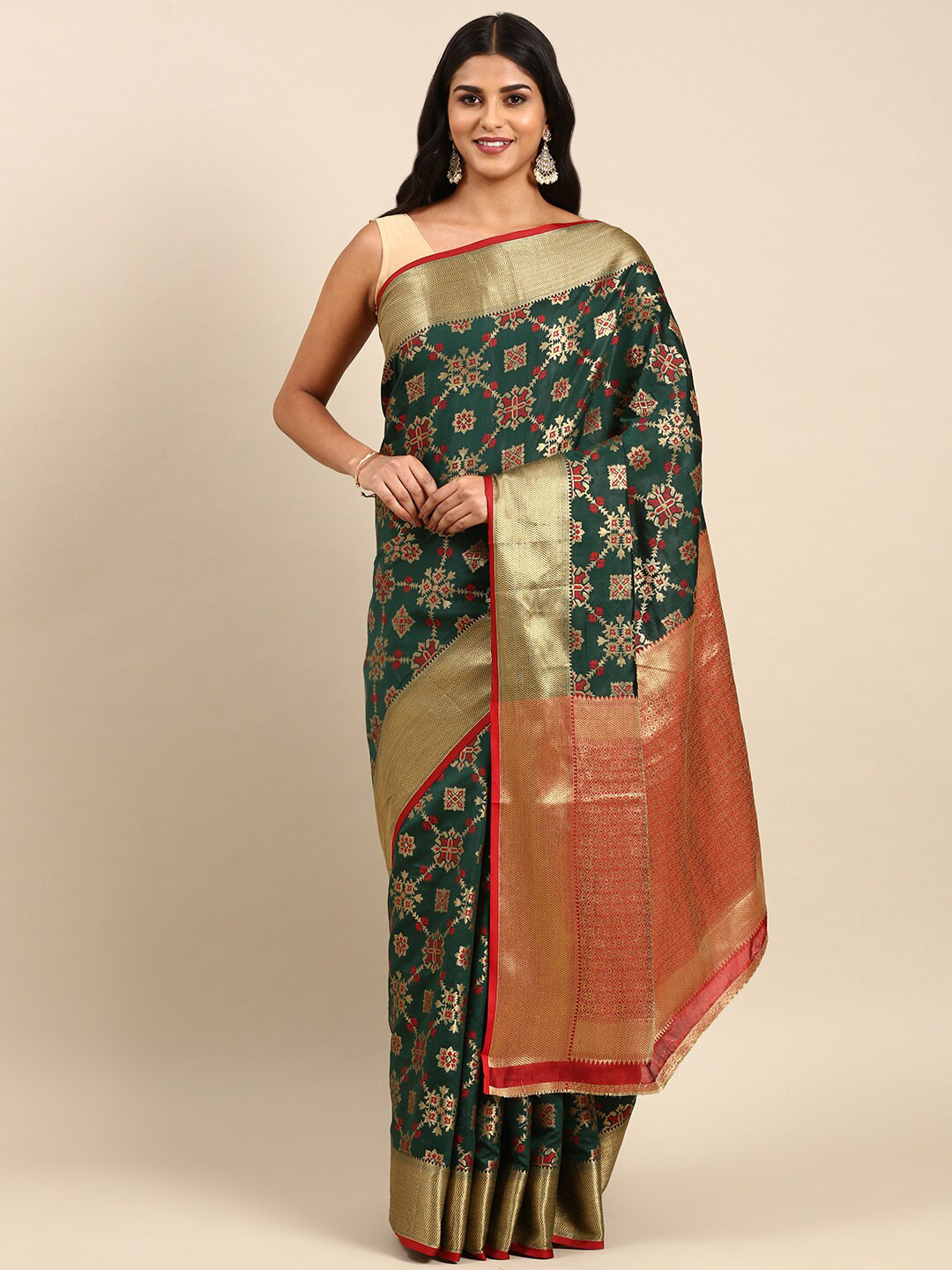 

Anouk Ethnic Motifs Woven Design Zari Saree, Green