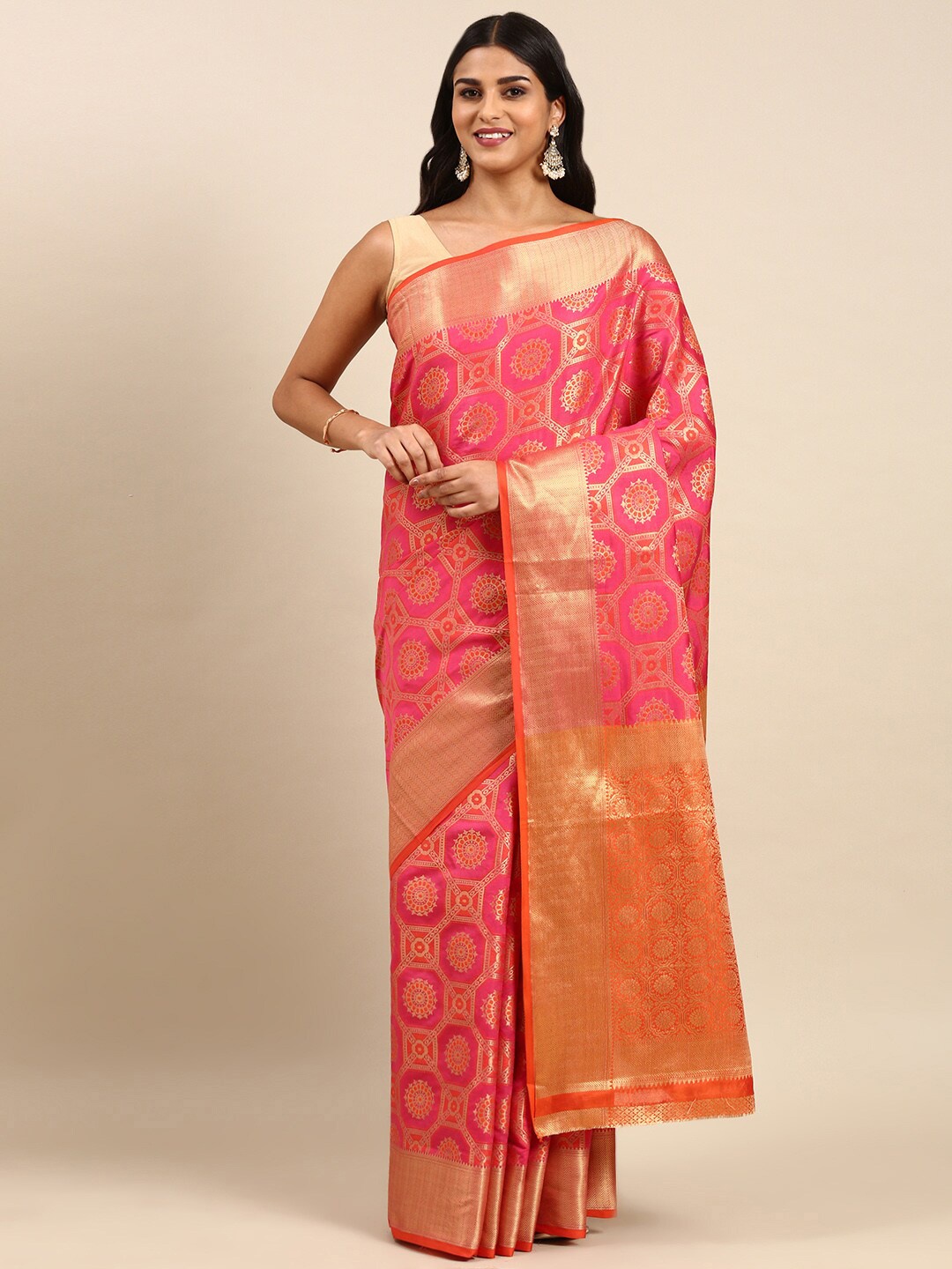 

Anouk Ethnic Motifs Woven Design Zari Saree, Fuchsia