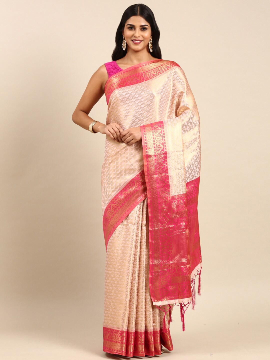 

Anouk Ethnic Motifs Woven Design Zari Saree, Cream