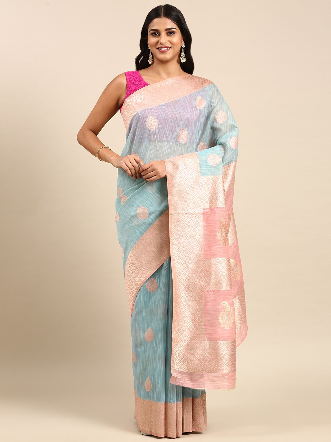 

Anouk Ethnic Motifs Woven Design Zari Saree, Turquoise blue