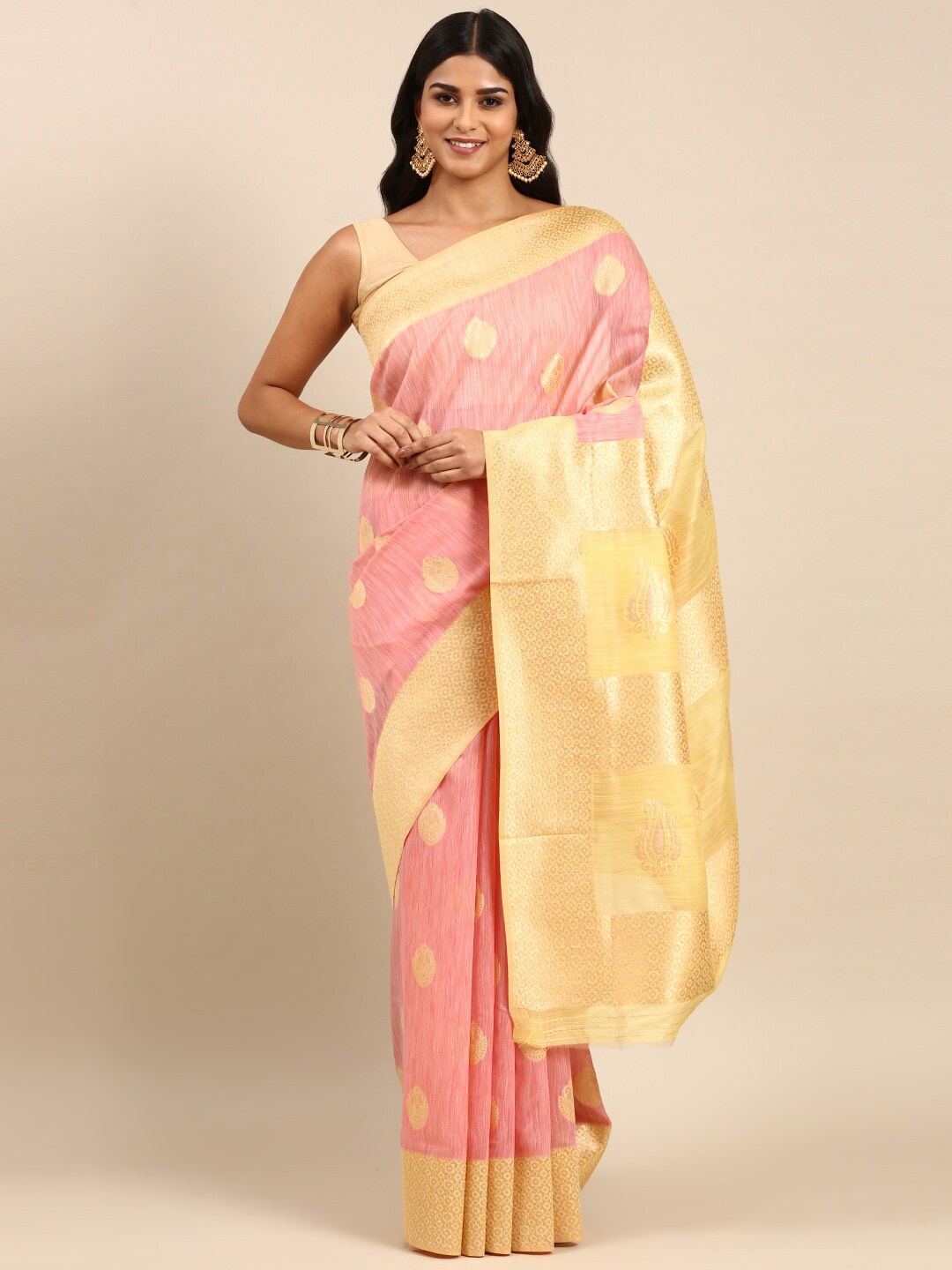 

Anouk Ethnic Motifs Woven Design Zari Saree, Coral