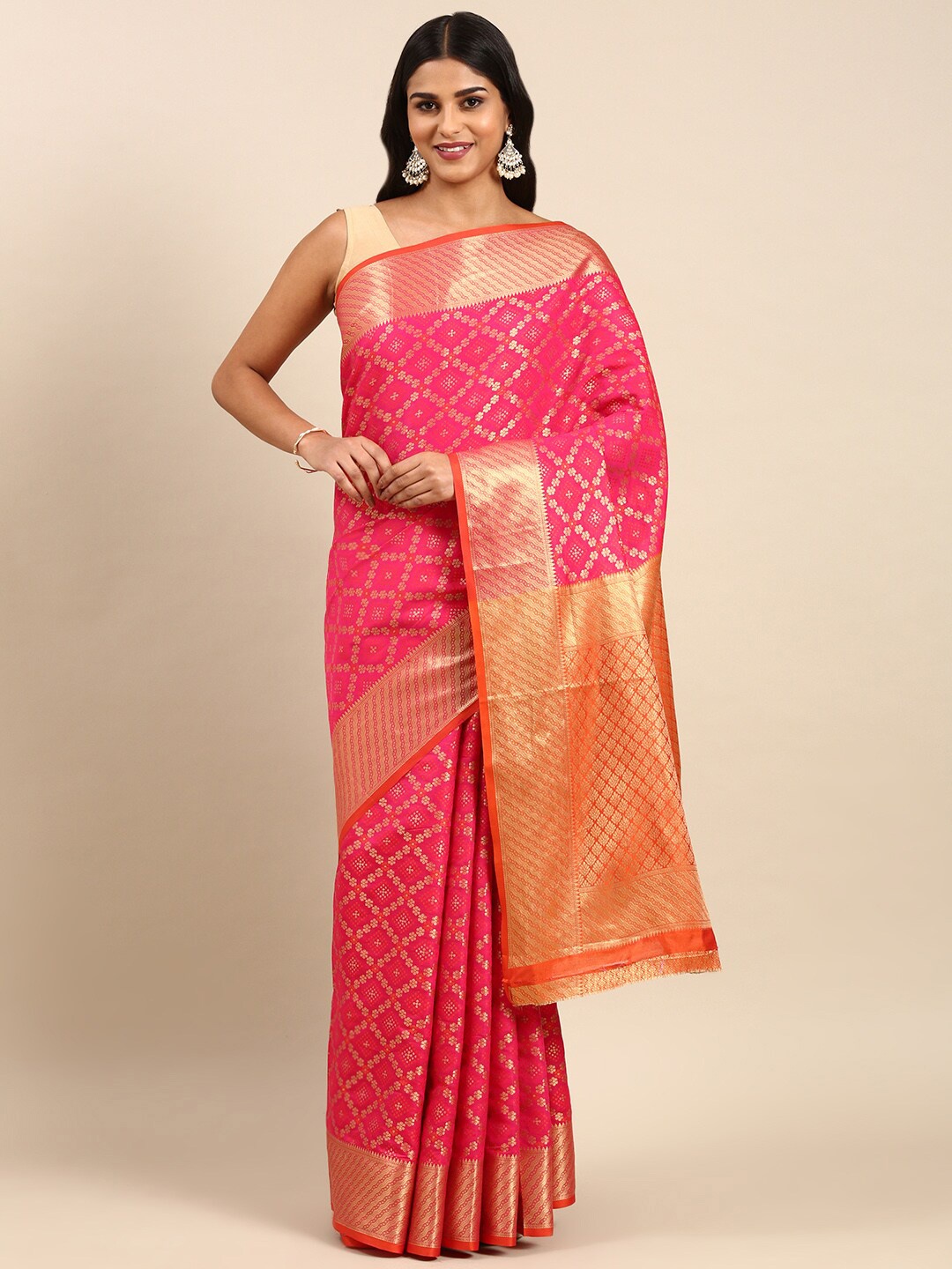 

Anouk Ethnic Motifs Woven Design Zari Saree, Pink