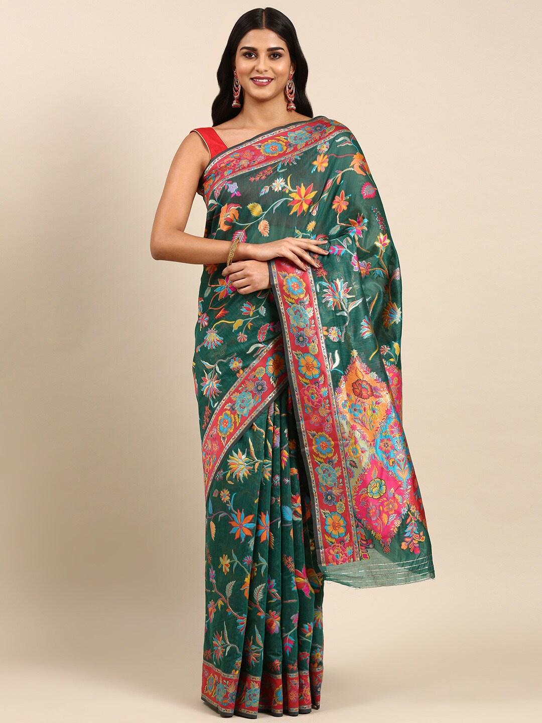 

Anouk Floral Woven Design Saree, Green