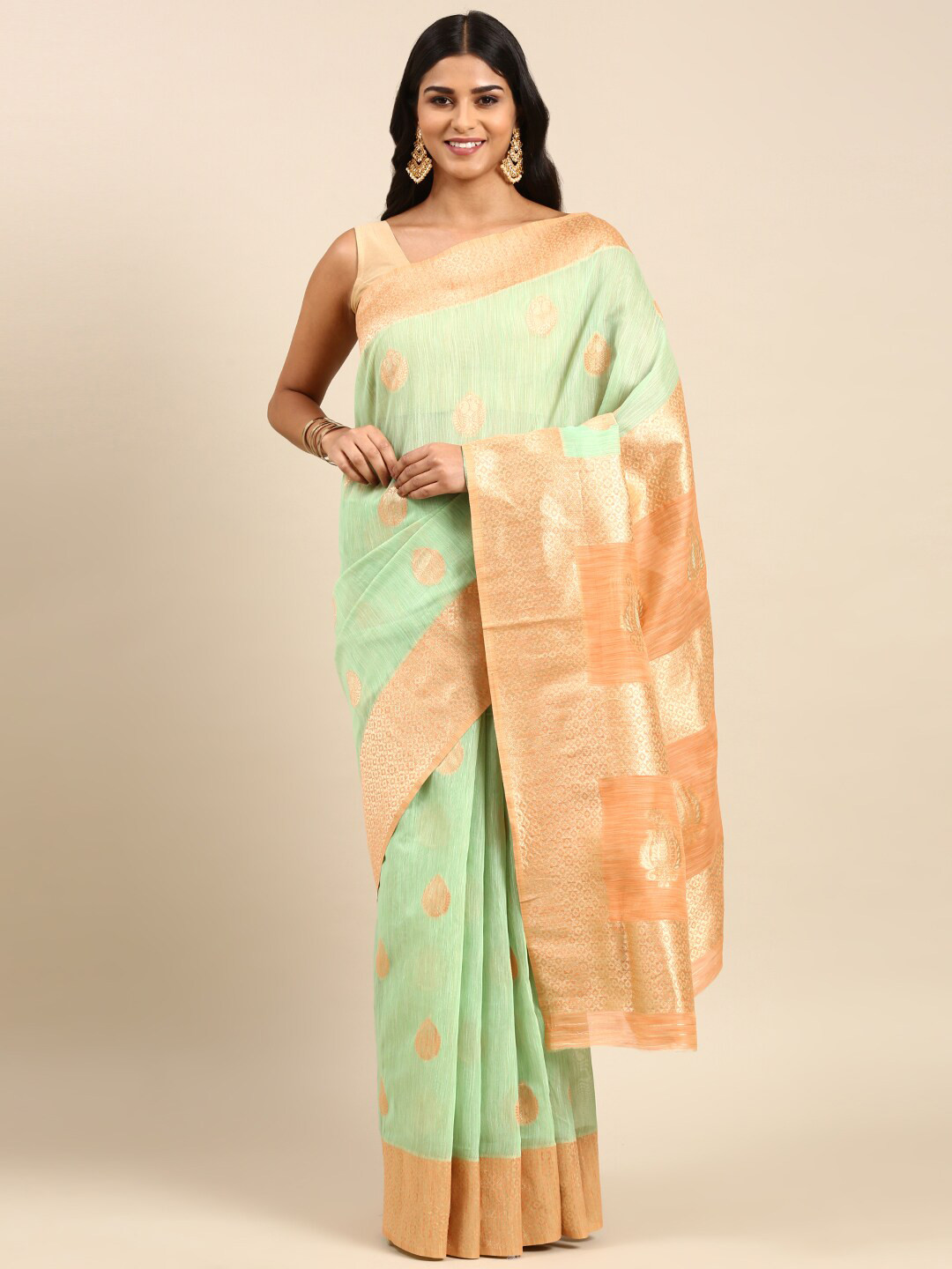 

Anouk Ethnic Motifs Woven Design Zari Saree, Green