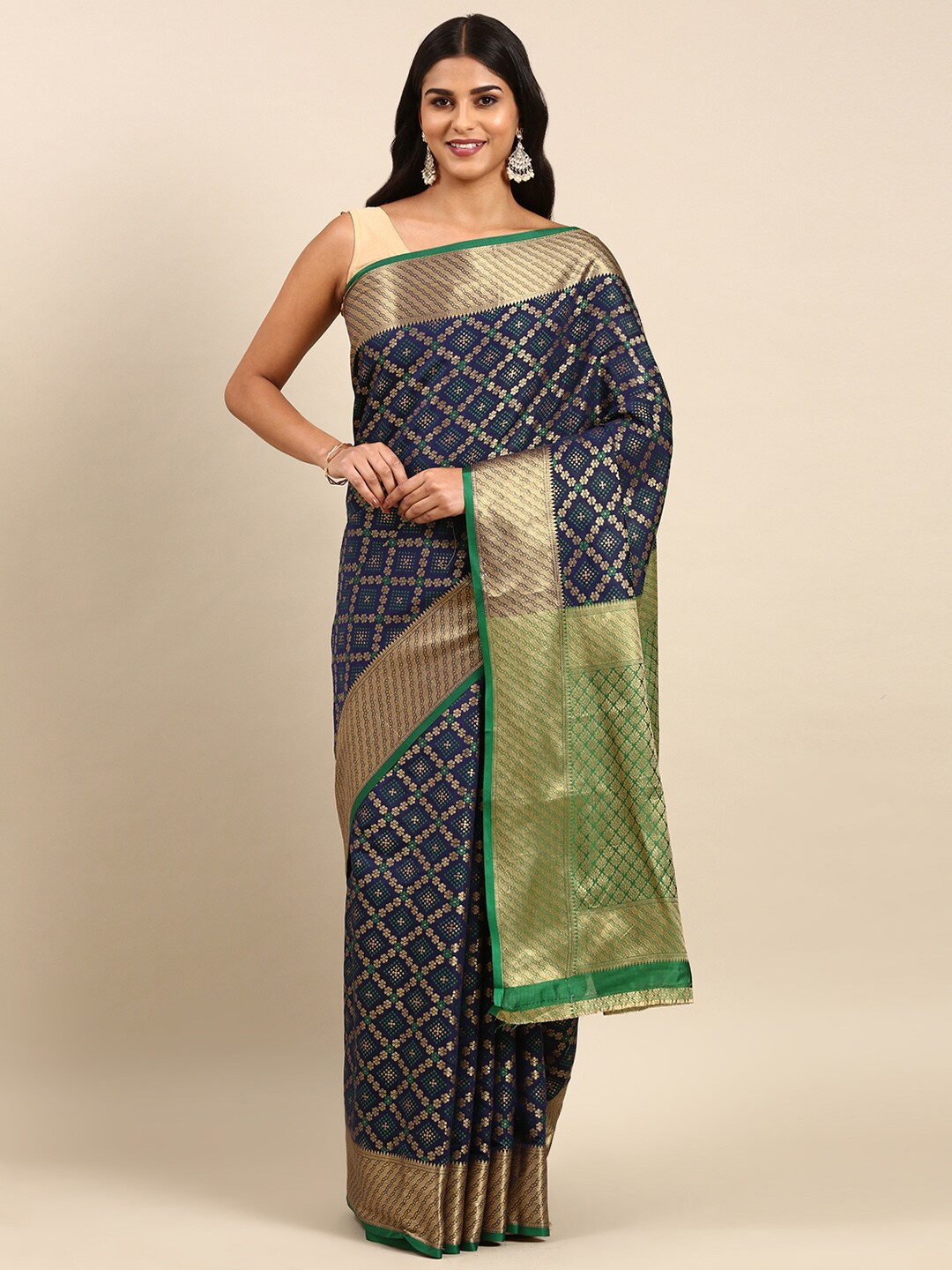 

Anouk Ethnic Motifs Woven Design Zari Saree, Navy blue