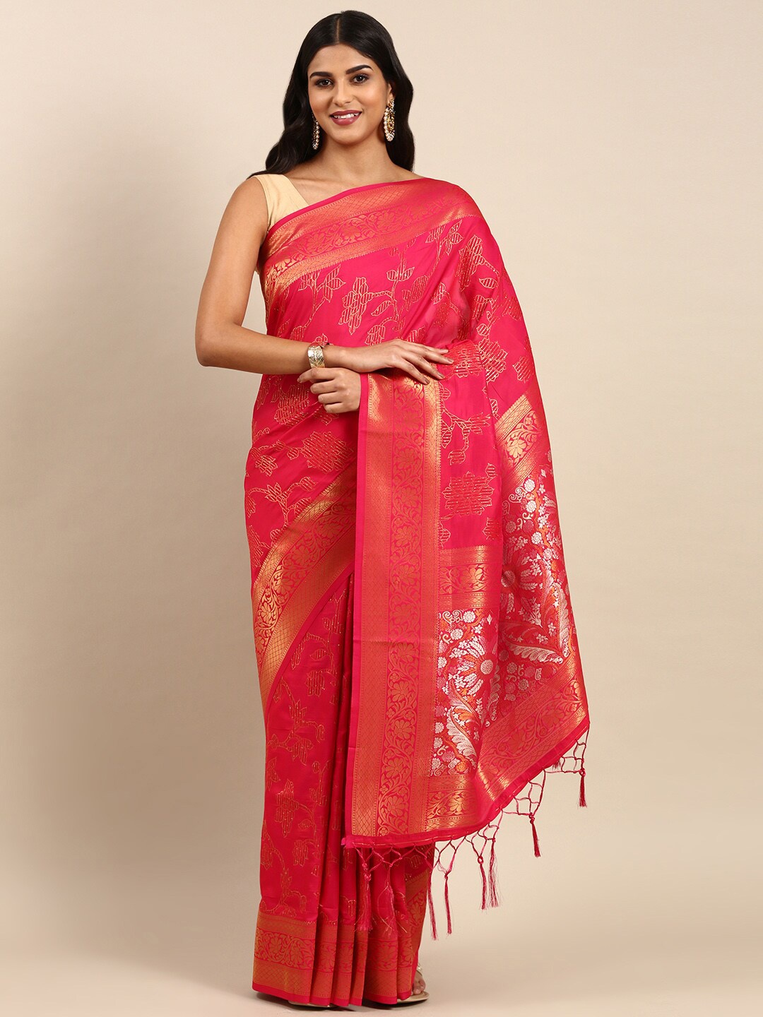 

Anouk Floral Woven Design Zari Saree, Fuchsia