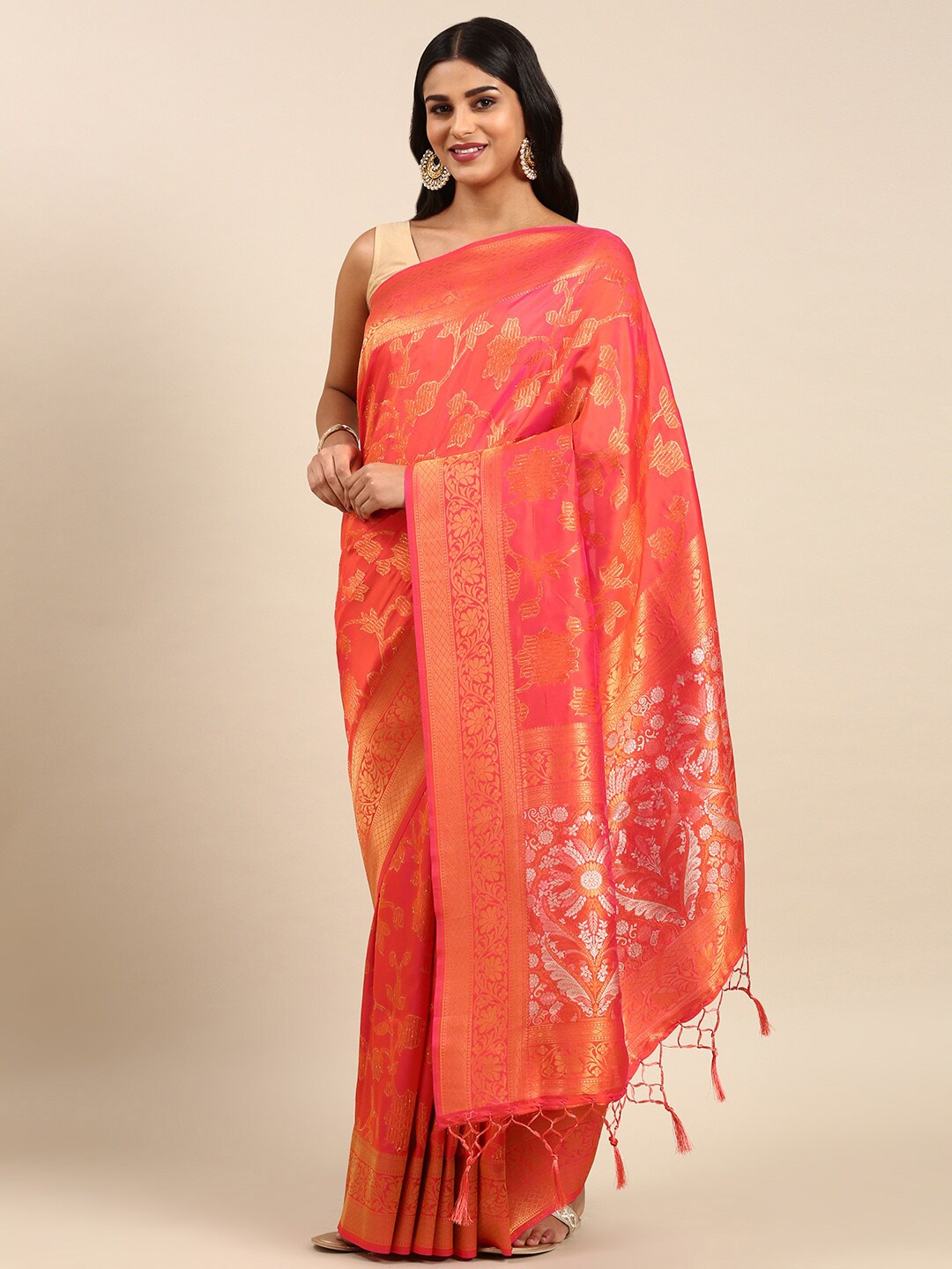 

Anouk Floral Woven Design Zari Saree, Rust