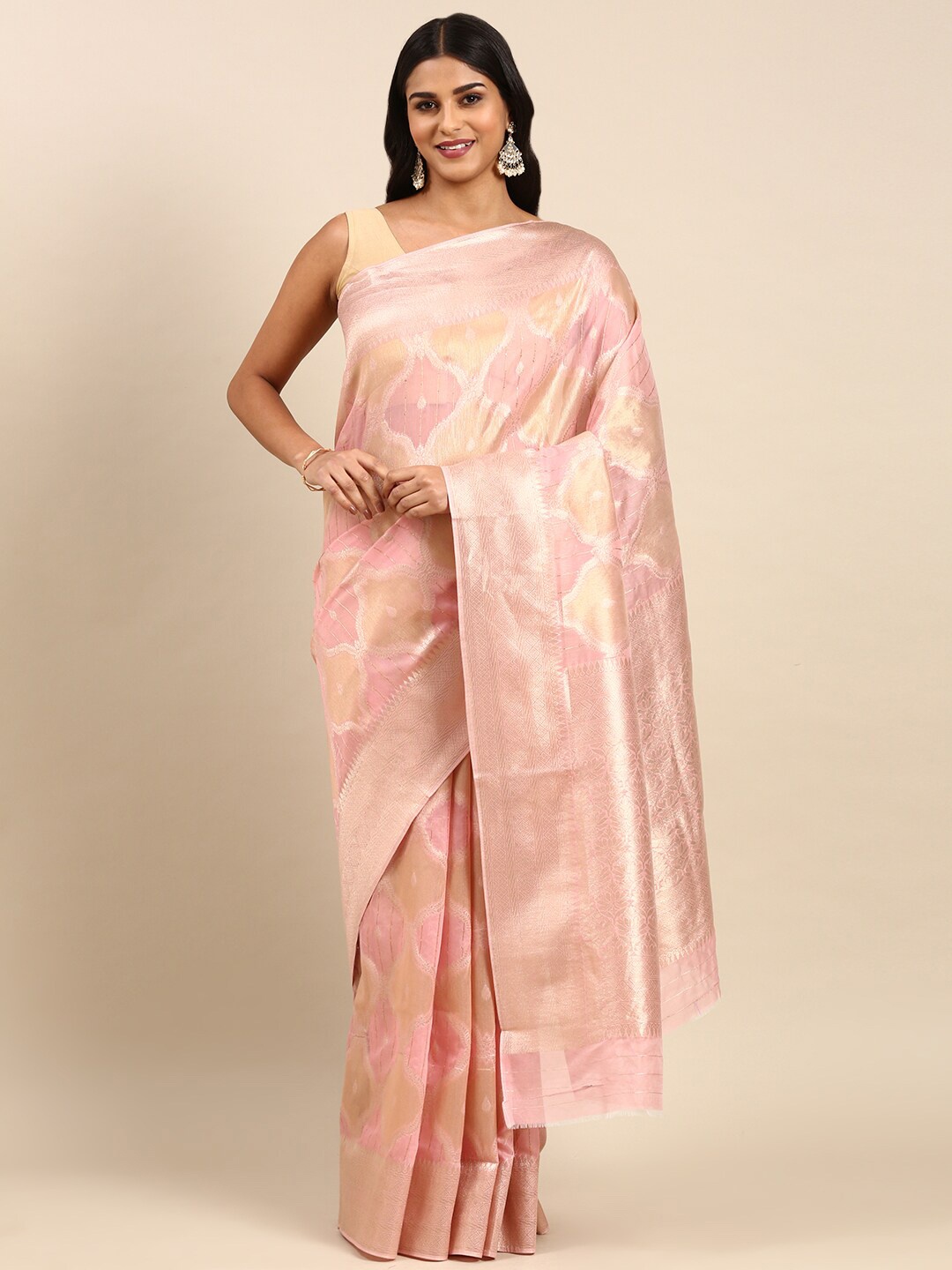 

Anouk Ethnic Motifs Woven Design Zari Saree, Coral