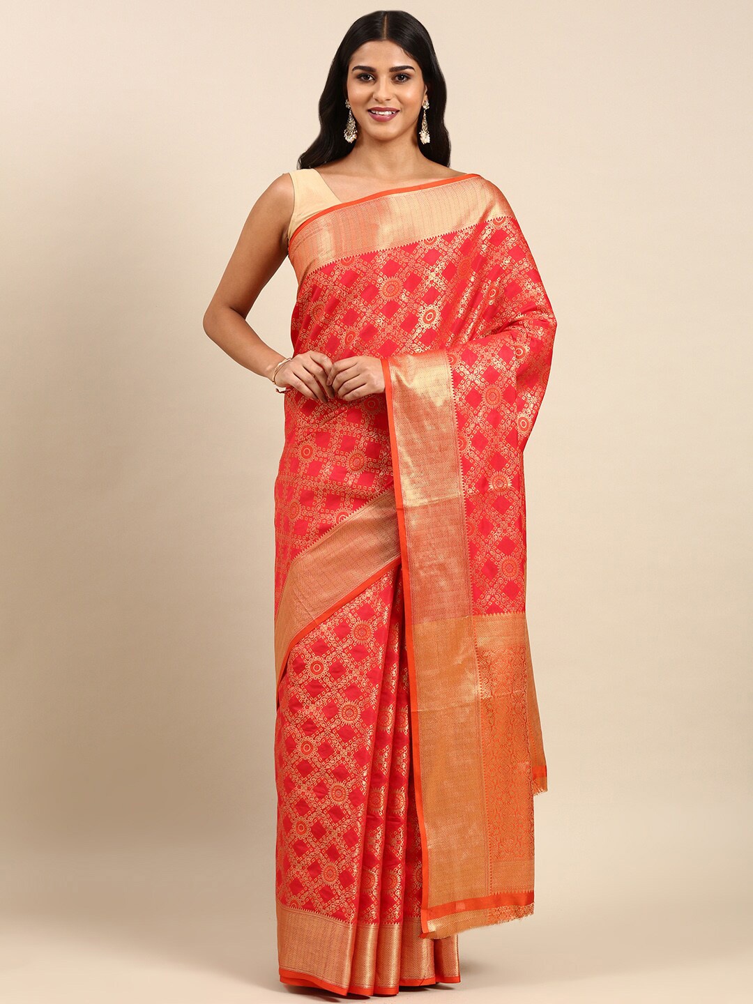 

Anouk Floral Motif Woven Design Zari Saree, Red