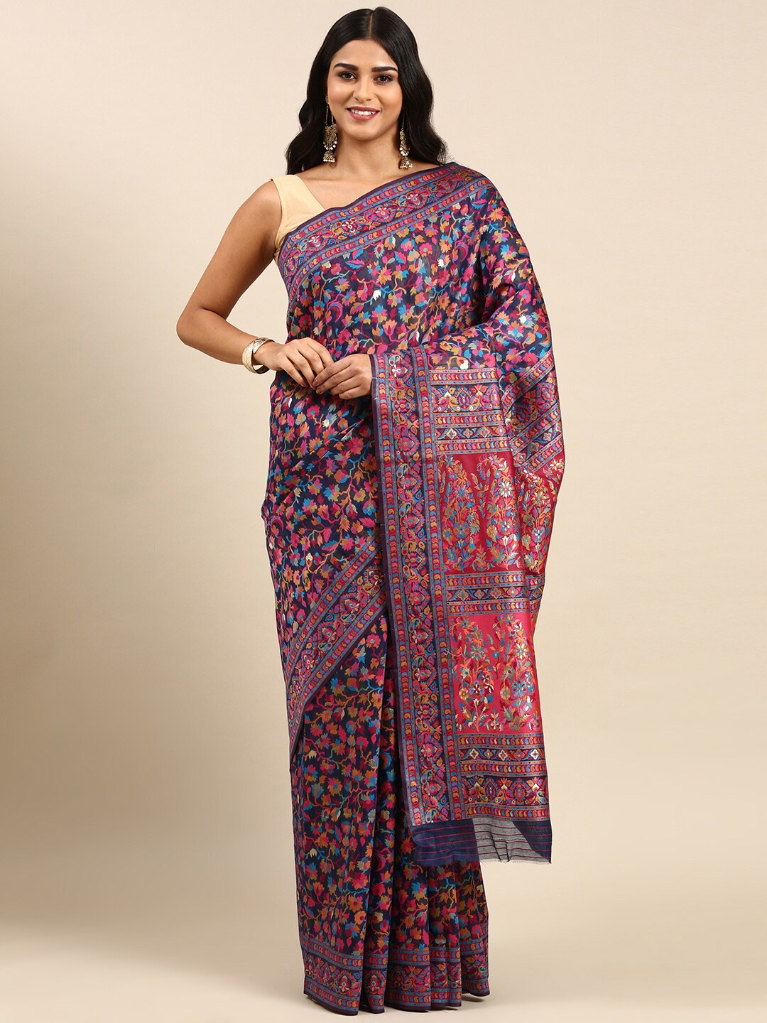 

Anouk Floral Motif Woven Design Zari Saree, Navy blue