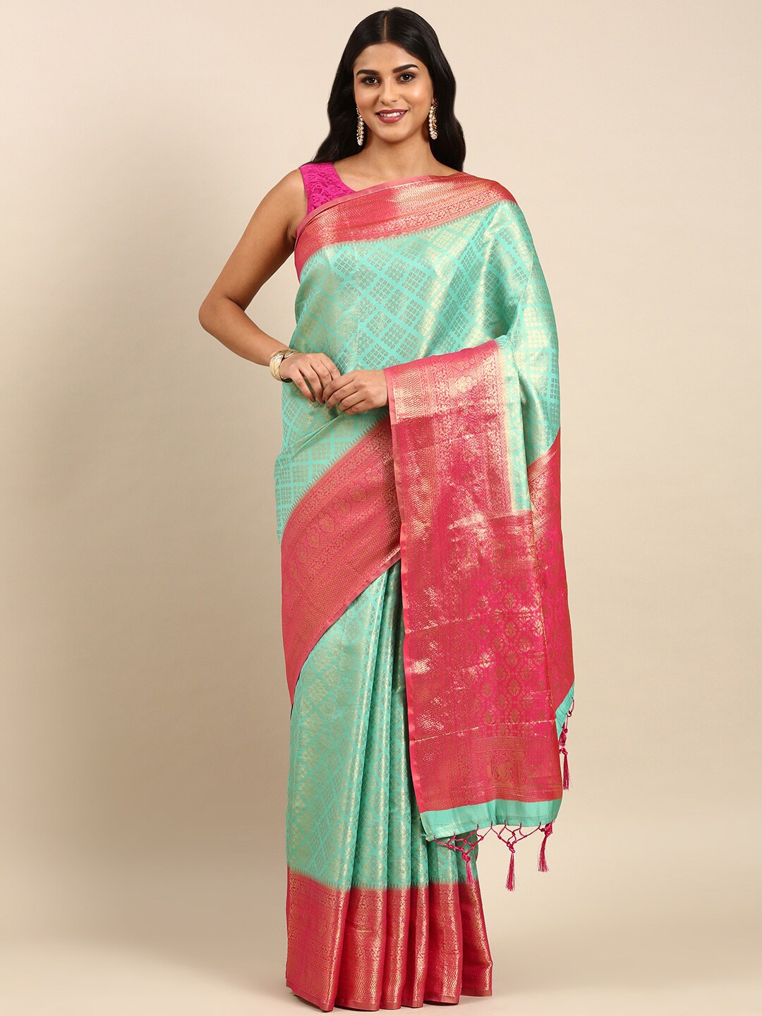 

Anouk Ethnic Motif Woven Design Zari Saree, Green