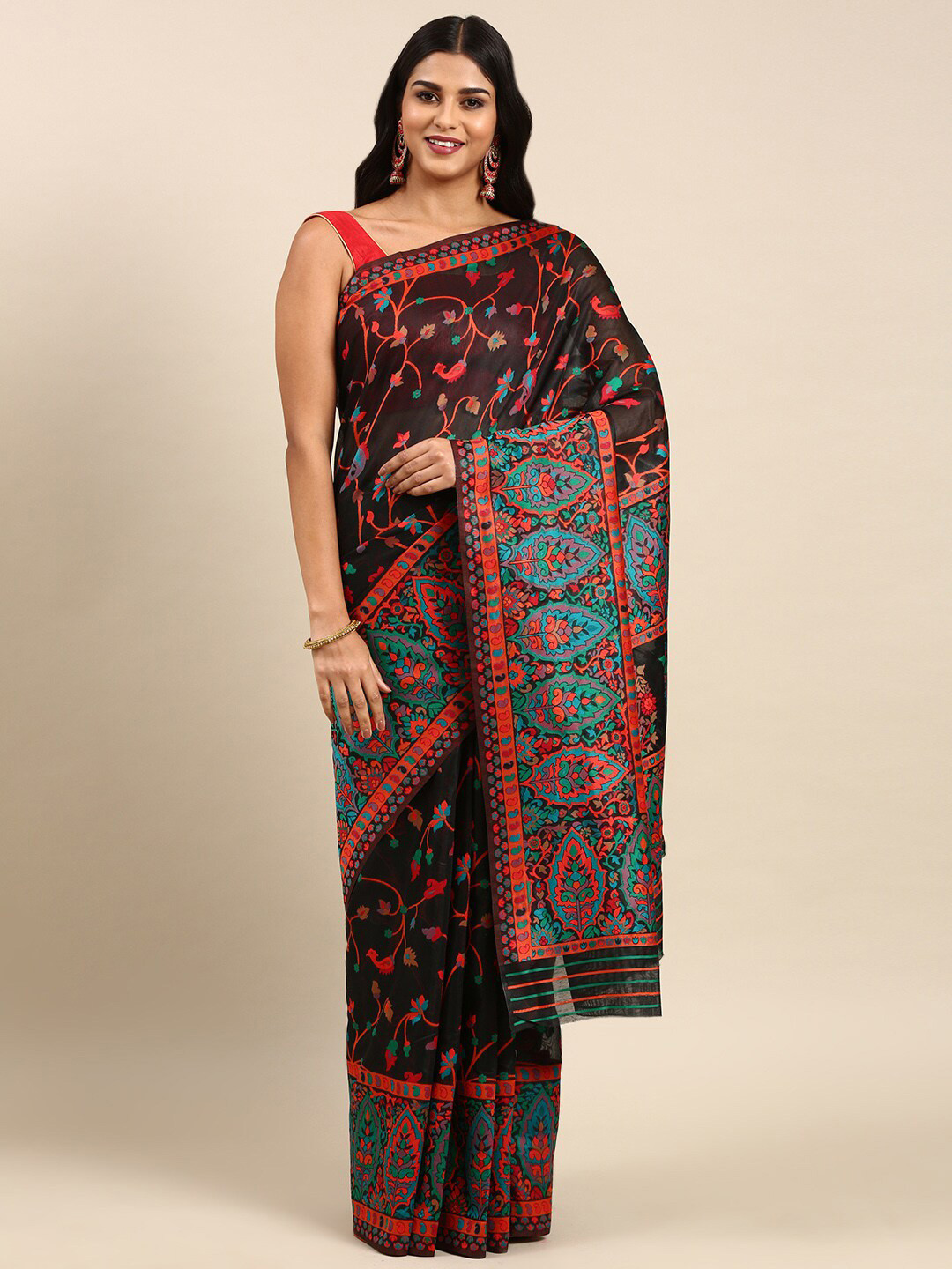 

Anouk Floral Motif Woven Design Saree, Black