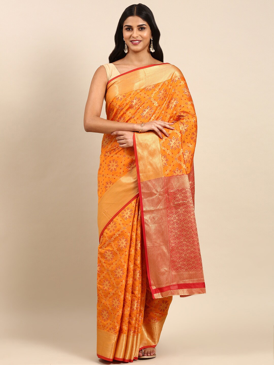 

Anouk Floral Motif Woven Design Zari Saree, Yellow