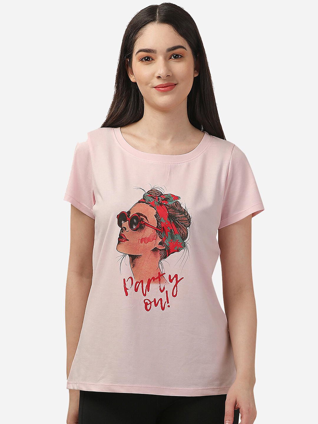 

Soie Printed Lounge Tshirts, Pink