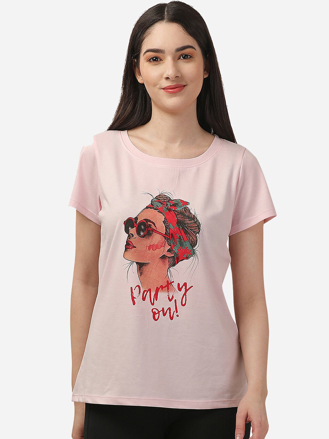 

Soie Graphic Printed Cotton Lounge T-Shirts, Pink