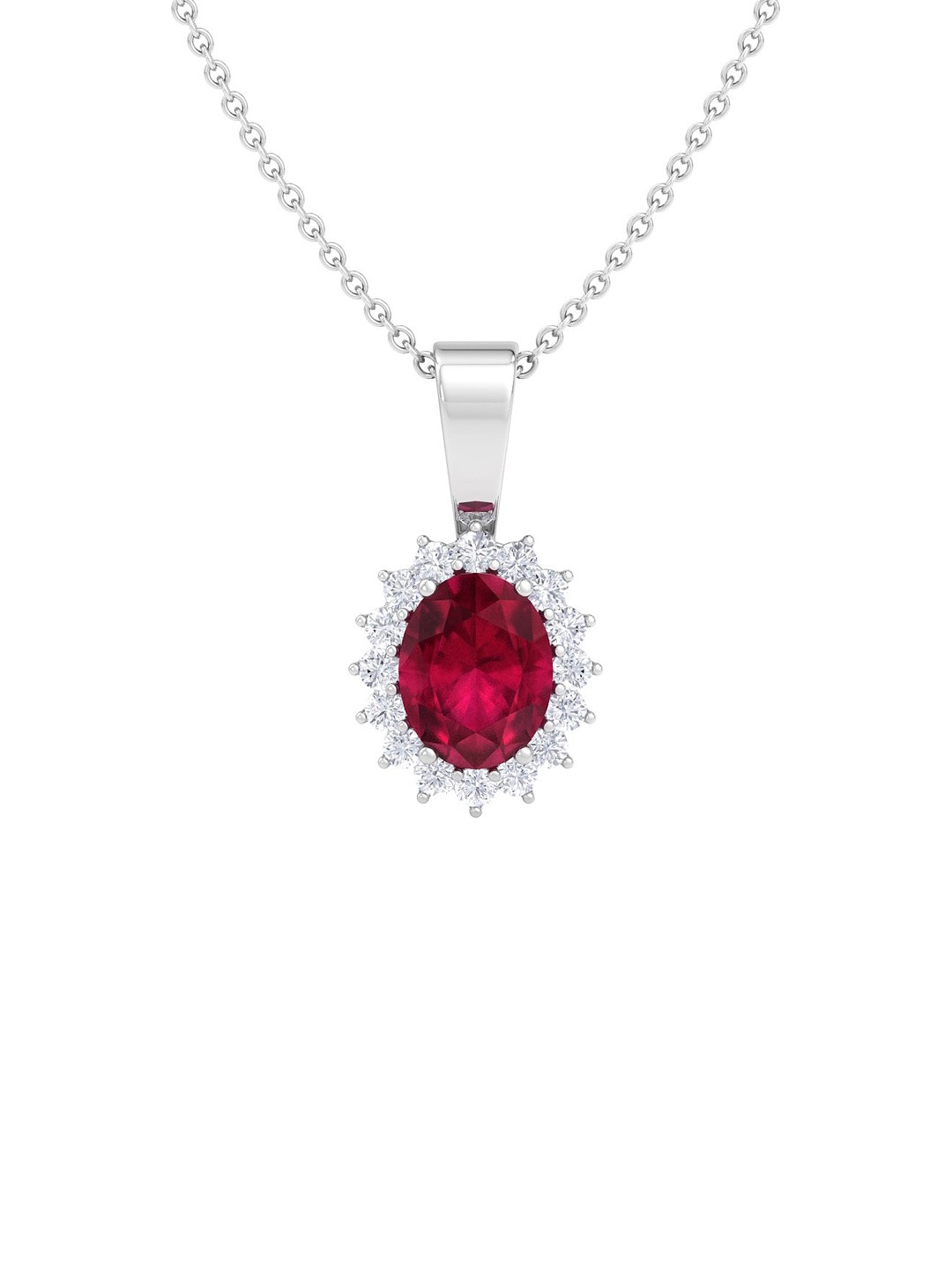 

Inddus Jewels 925 Sterling Silver Rhodium-Plated CZ-Studded & Oval Pendant With Chain