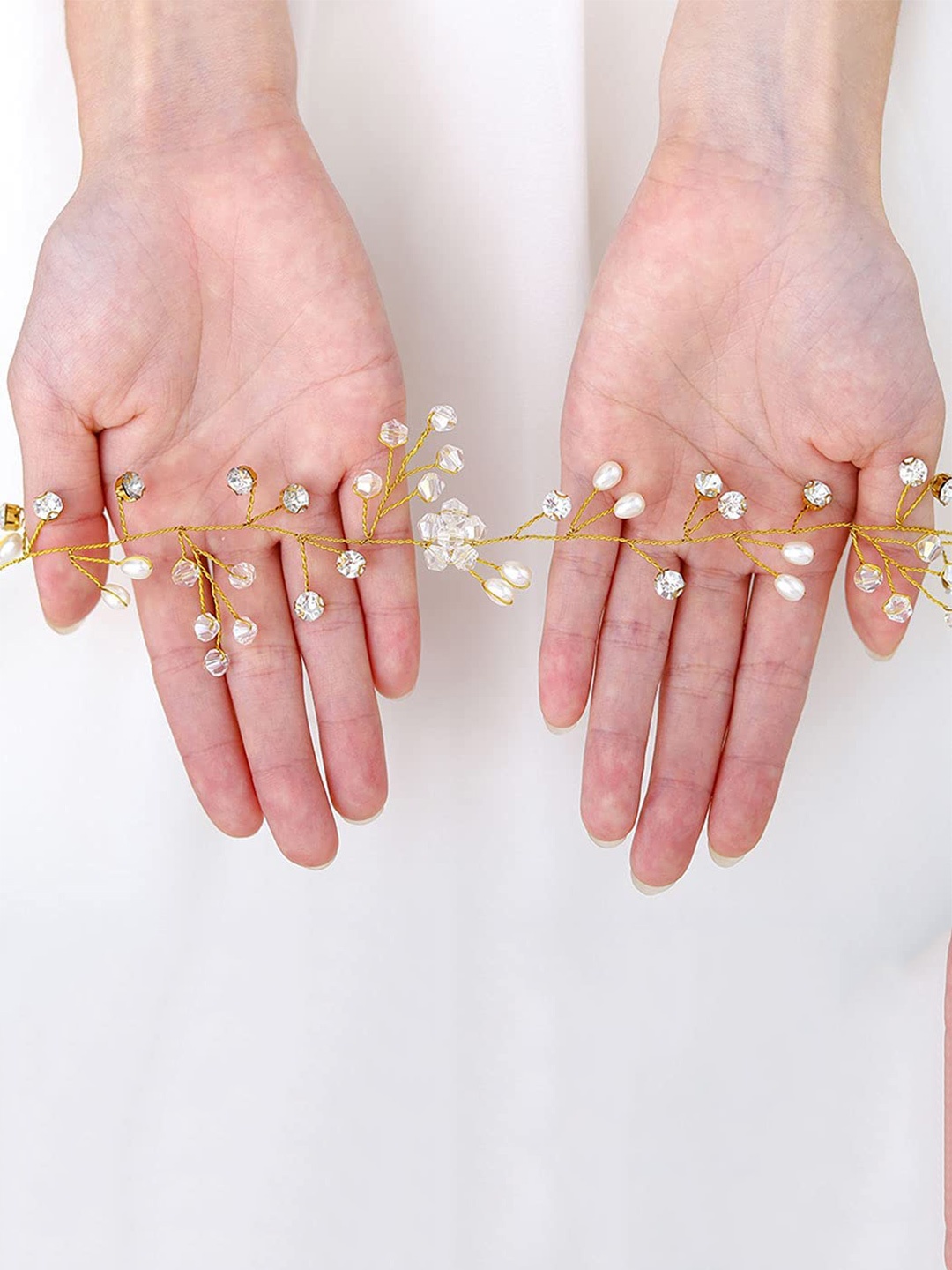

FIMBUL Women Tiara Pearl Crystal Hair Decoration Accessory, Gold
