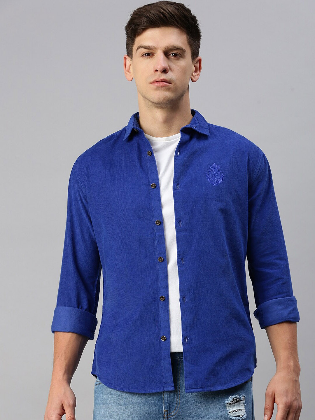

SHOWOFF Spread Collar Corduroy Shirt, Blue