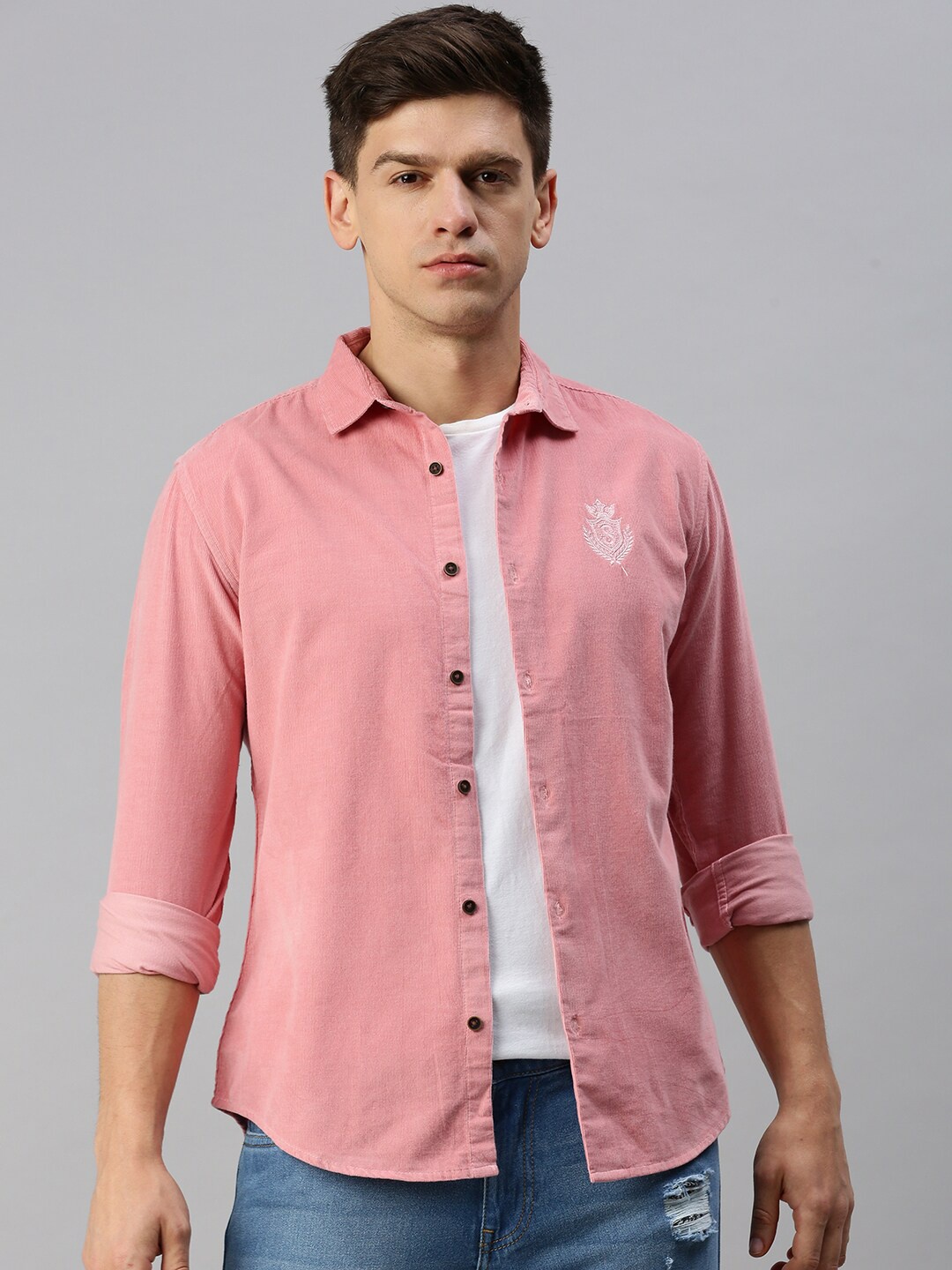 

SHOWOFF Spread Collar Corduroy Shirt, Pink