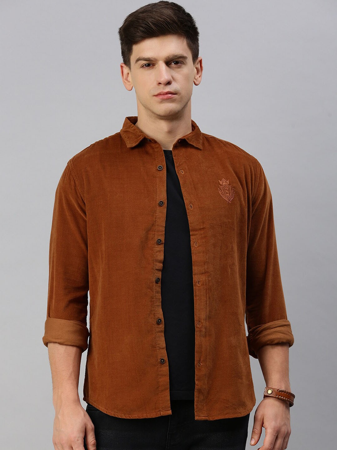 

SHOWOFF Spread Collar Corduroy Shirt, Camel brown