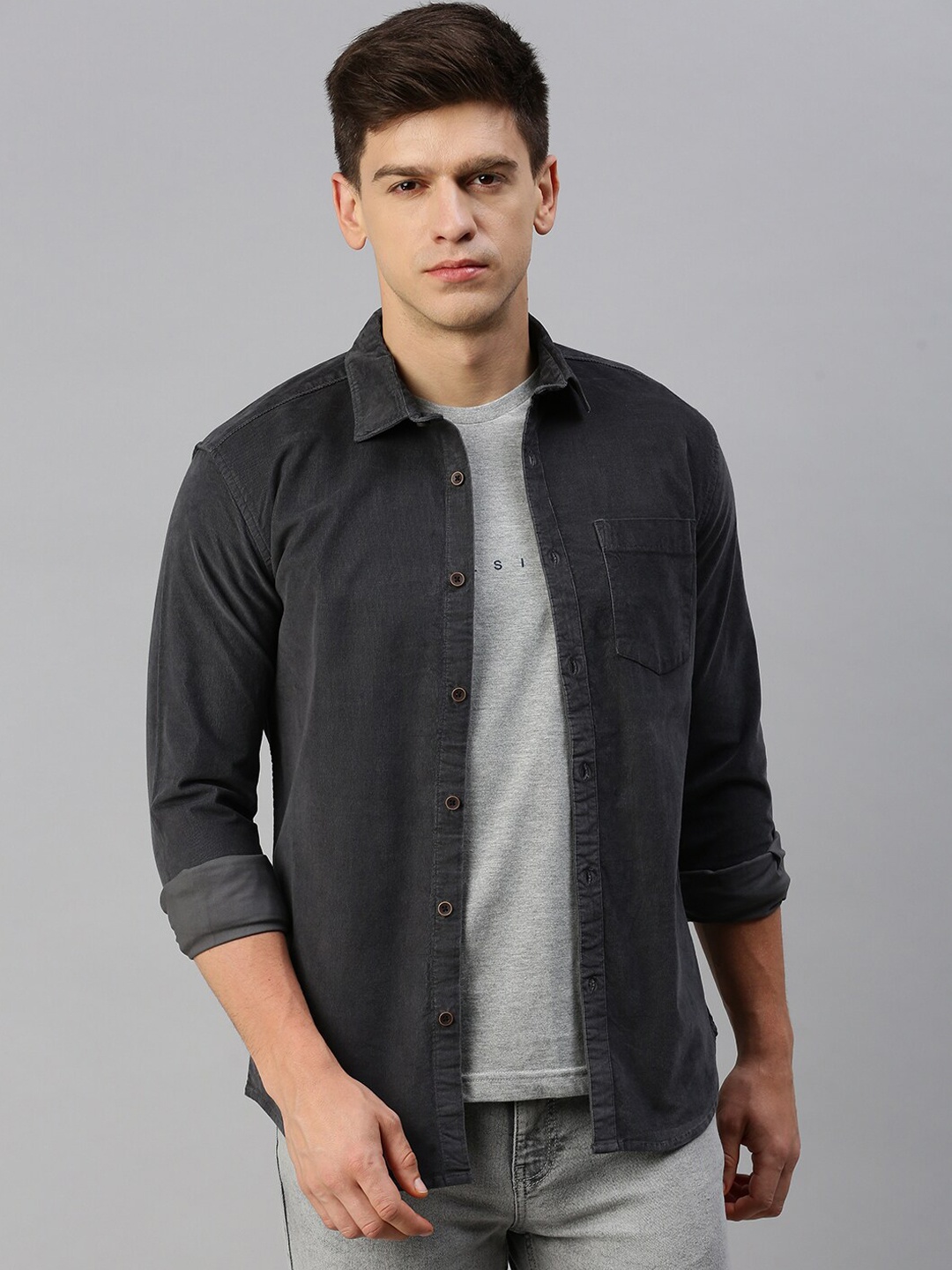 

SHOWOFF Spread Collar Corduroy Shirt, Grey