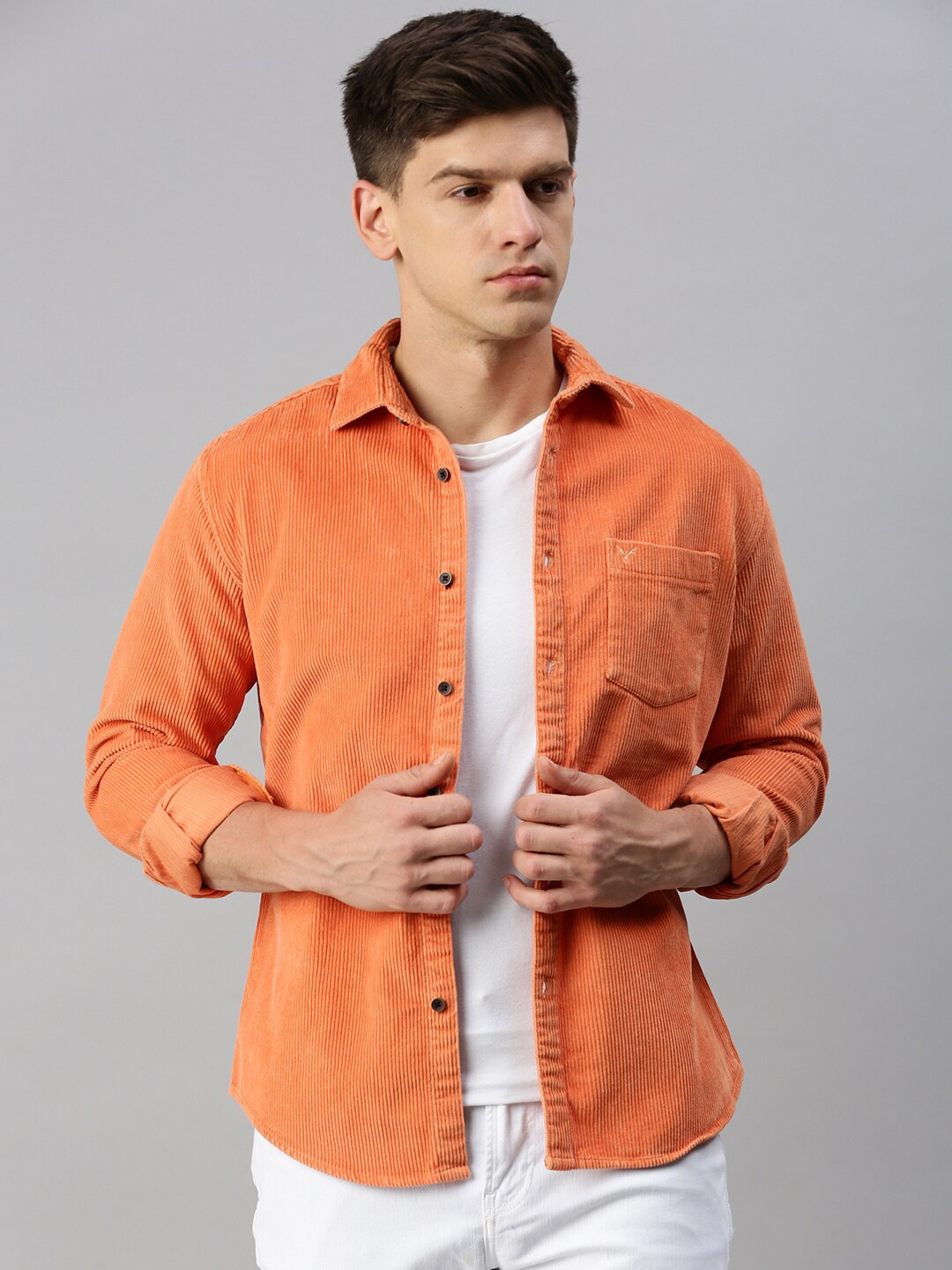 

SHOWOFF Spread Collar Corduroy Shirt, Orange