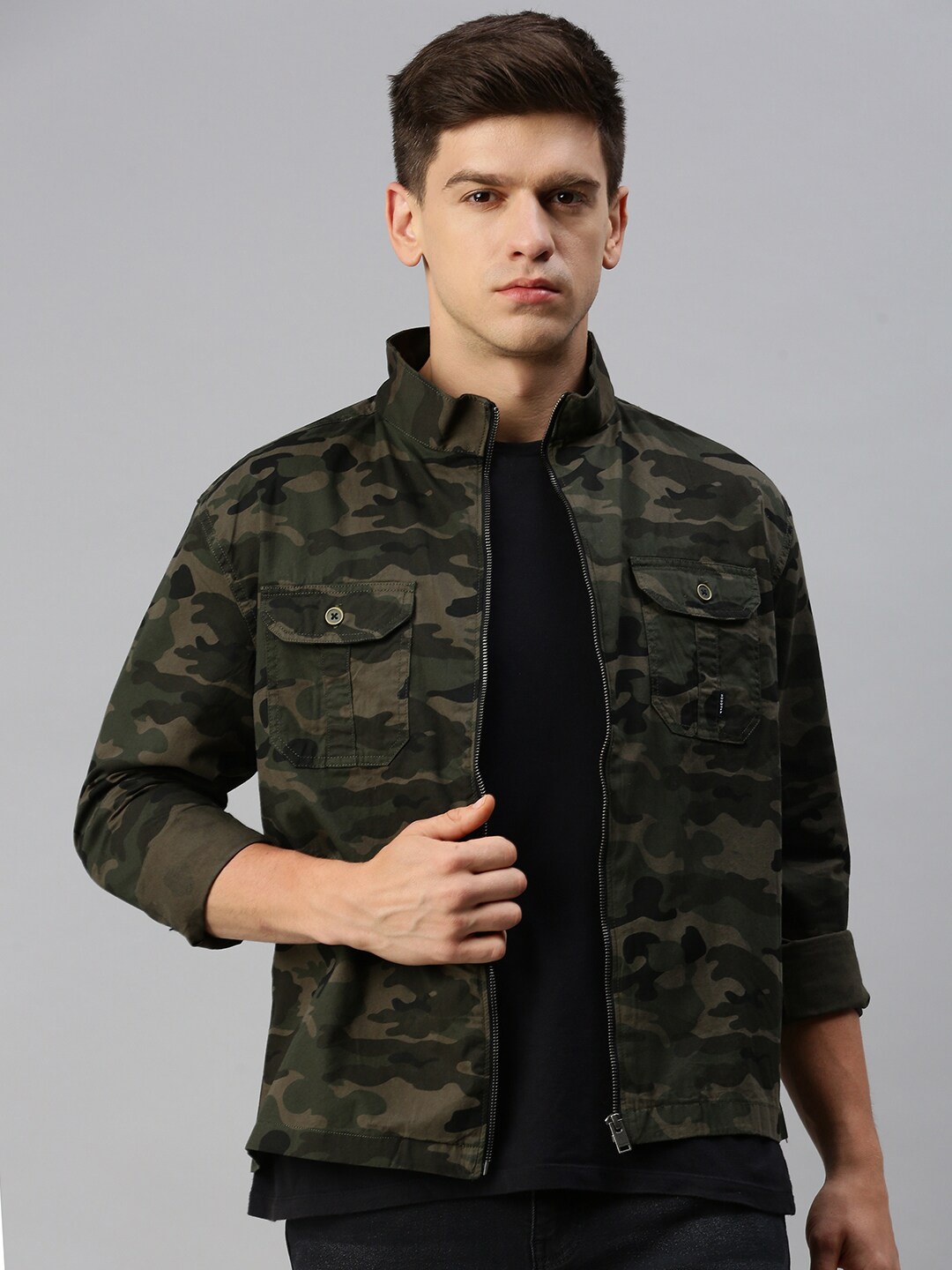 

SHOWOFF Camouflage Windcheater Denim Jacket, Olive
