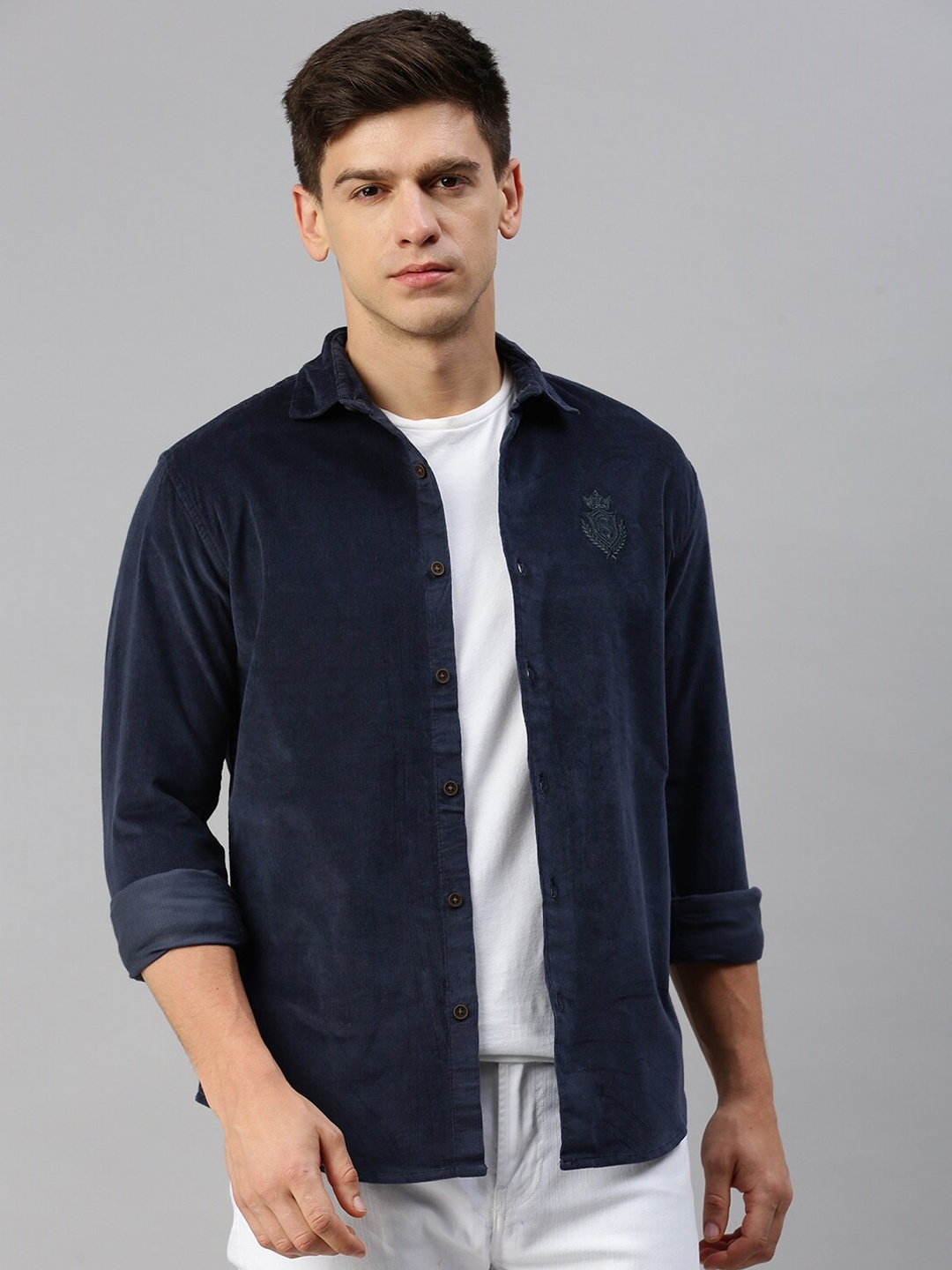 

SHOWOFF Men Navy Blue Corduroy Windcheater Tailored Jacket
