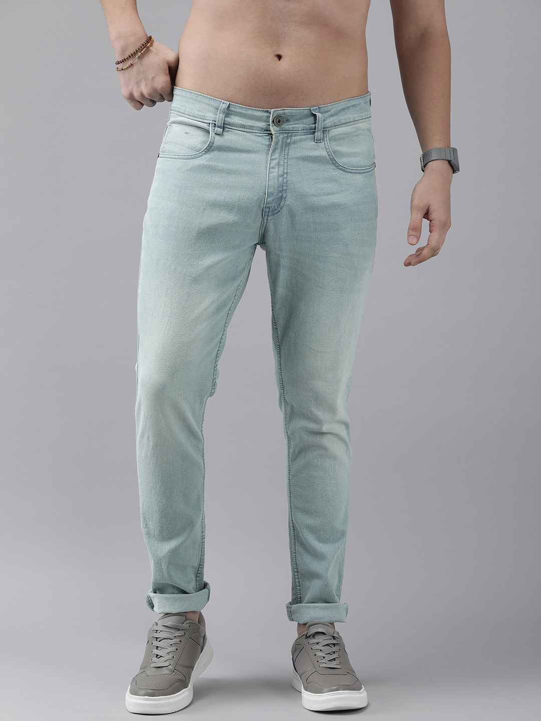 

The Roadster Life Co. Men Slim Tapered Fit Heavy Fade Stretchable Mid-Rise Jeans, Blue