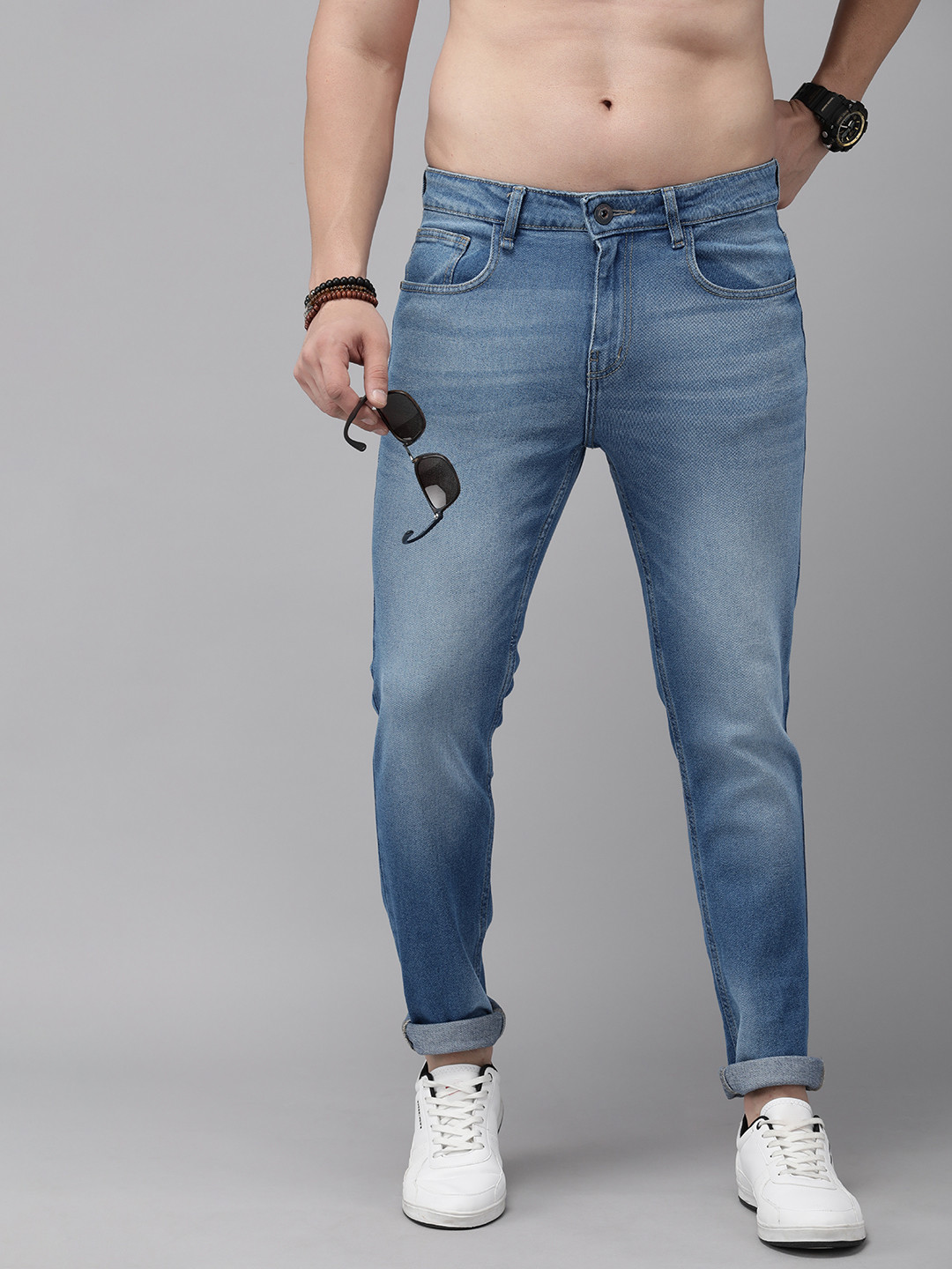 

The Roadster Life Co. Men Slim Fit Heavy Fade Stretchable Jeans, Blue