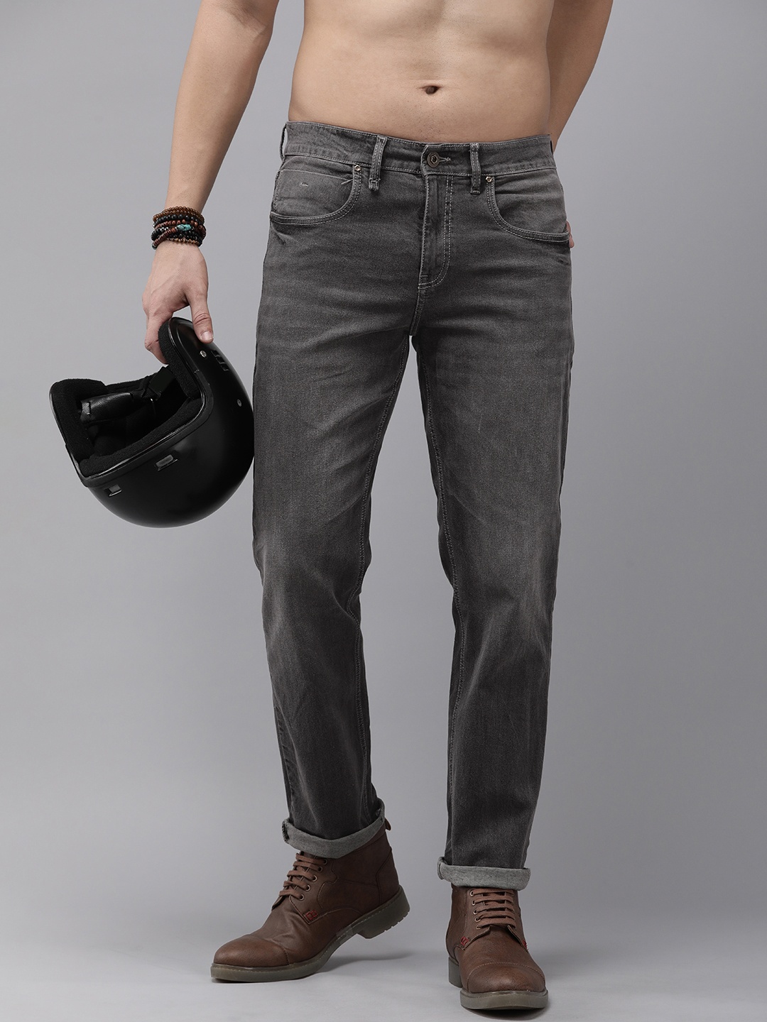 

The Roadster Life Co. Men Heavy Fade Stretchable Jeans, Grey