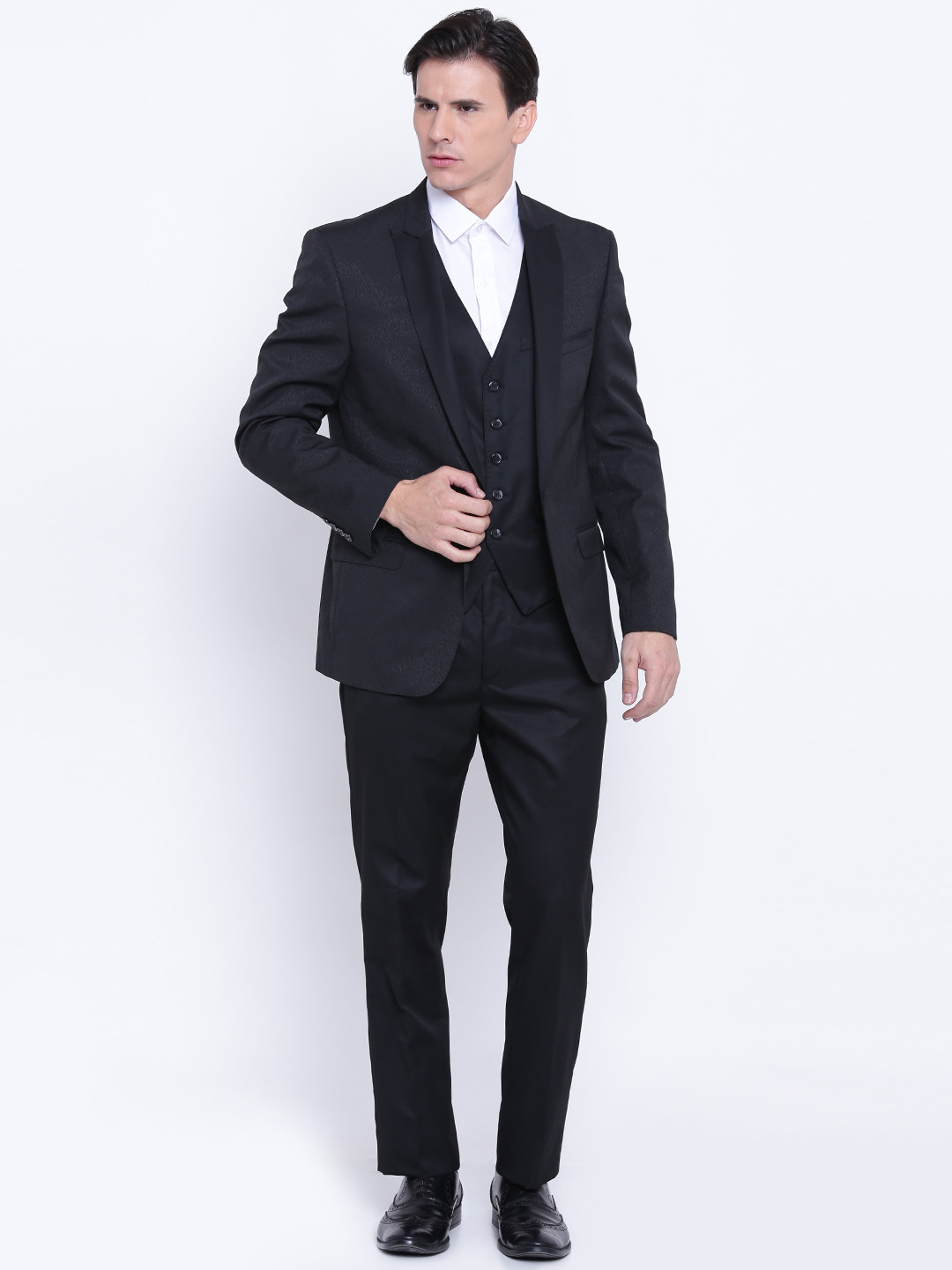 

Arrow Men Black Self-Design Tailored Fit Single-Breasted Formal Suit