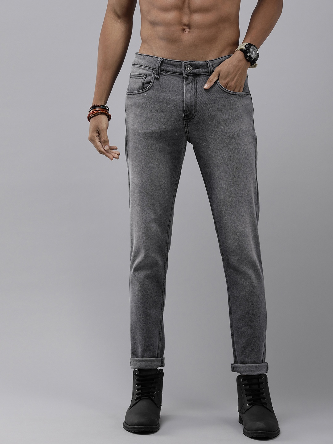 

The Roadster Lifestyle Co. Men Slim Fit Light Fade Stretchable Jeans, Grey