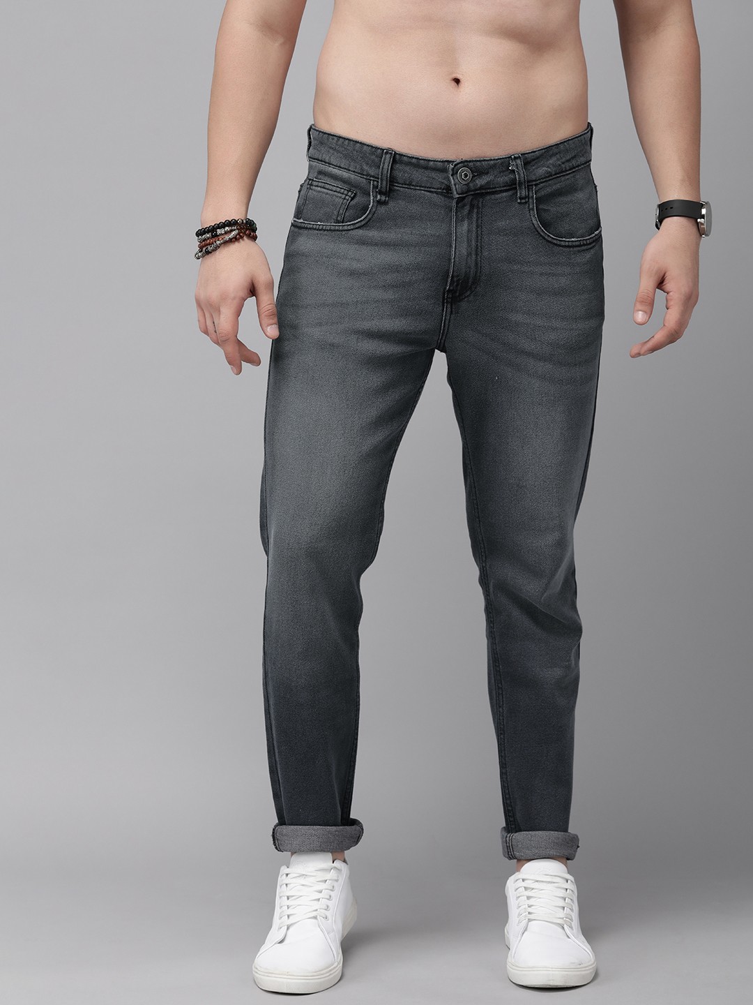

The Roadster Life Co. Men Slim Fit Light Fade Stretchable Jeans, Charcoal