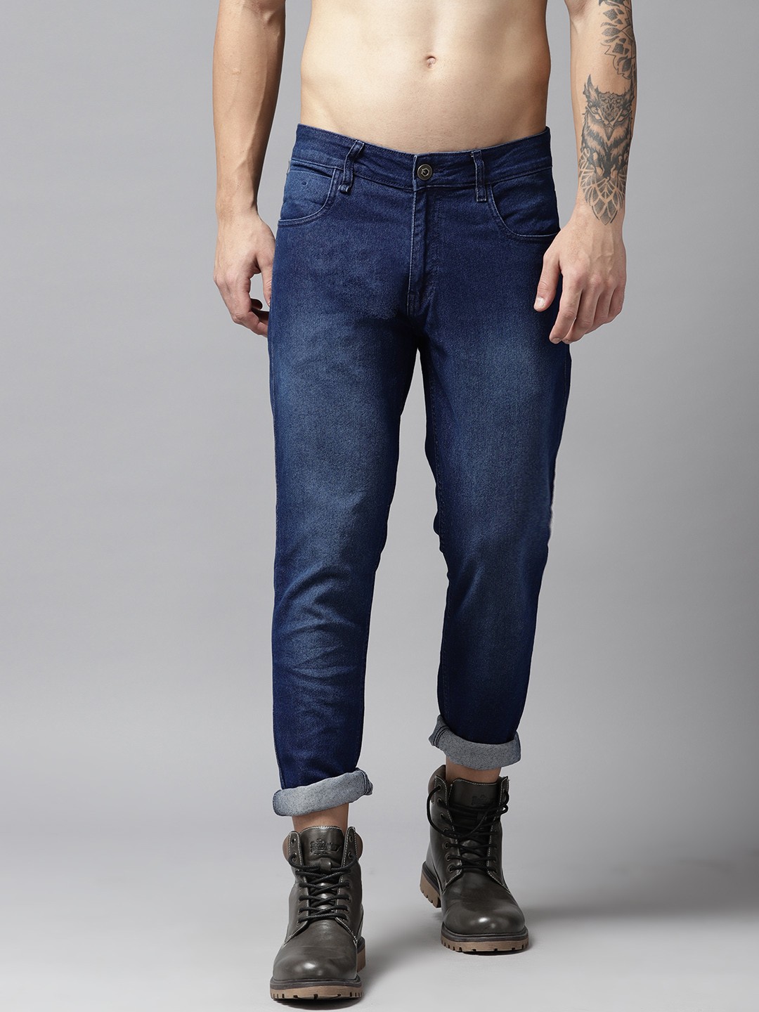 

The Roadster Lifestyle Co. Men Slim Tapered Fit Light Fade Stretchable Jeans, Navy blue