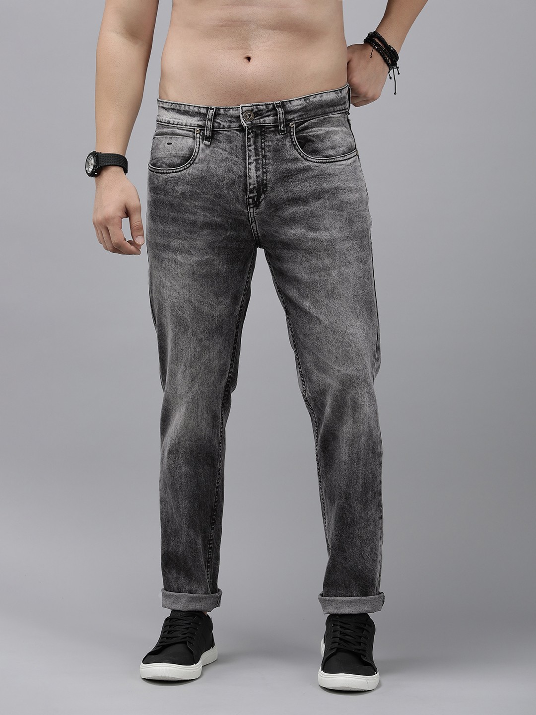 

The Roadster Life Co. Men Heavy Fade Stretchable Jeans, Grey