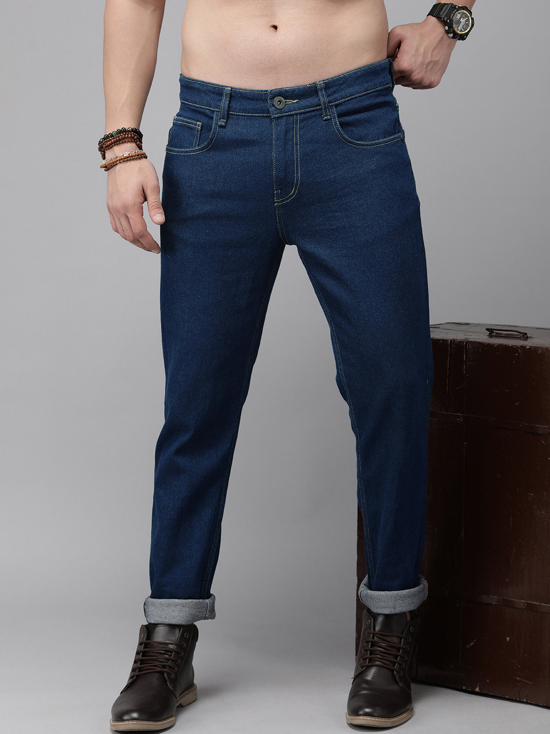 

The Roadster Life Co. Men Slim Tapered Fit Stretchable Jeans, Navy blue