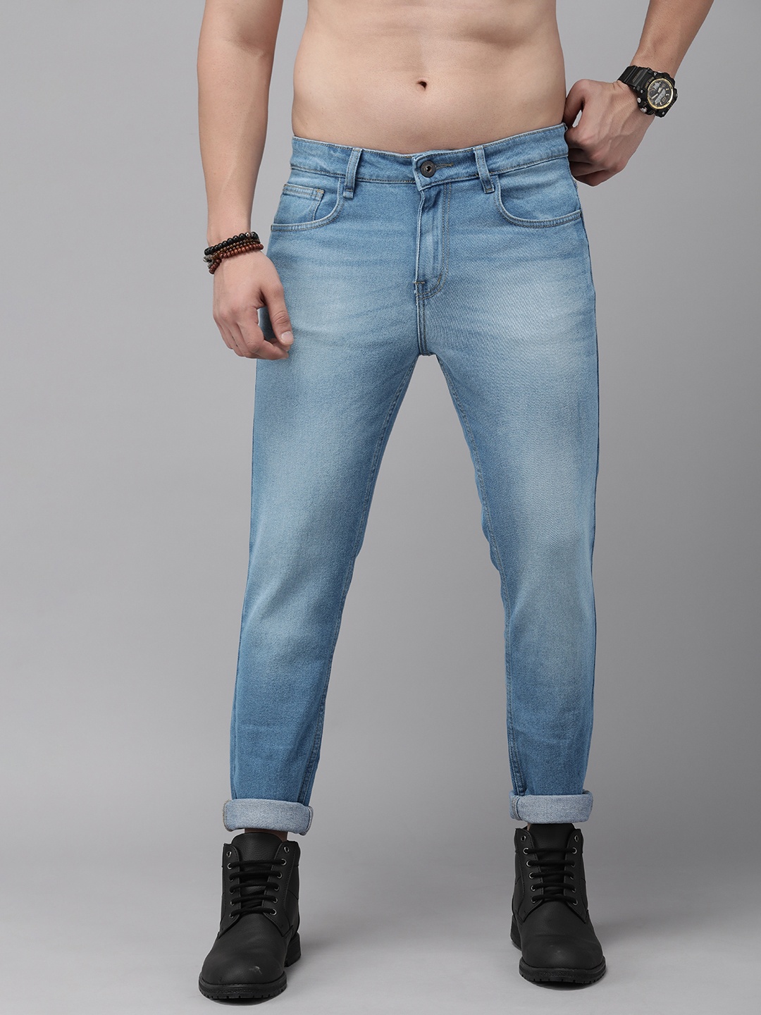 

The Roadster Life Co. Men Slim Fit Heavy Fade Stretchable Jeans, Blue