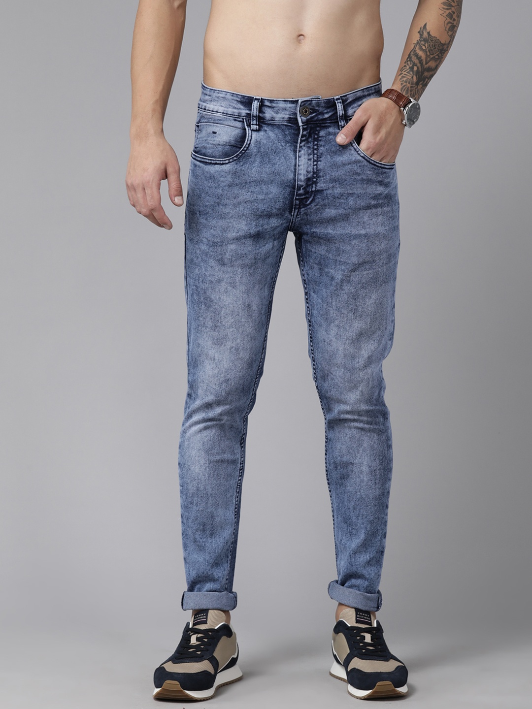 

The Roadster Lifestyle Co.Men Slim Tapered Fit Heavy Fade Stretchable Jeans, Blue