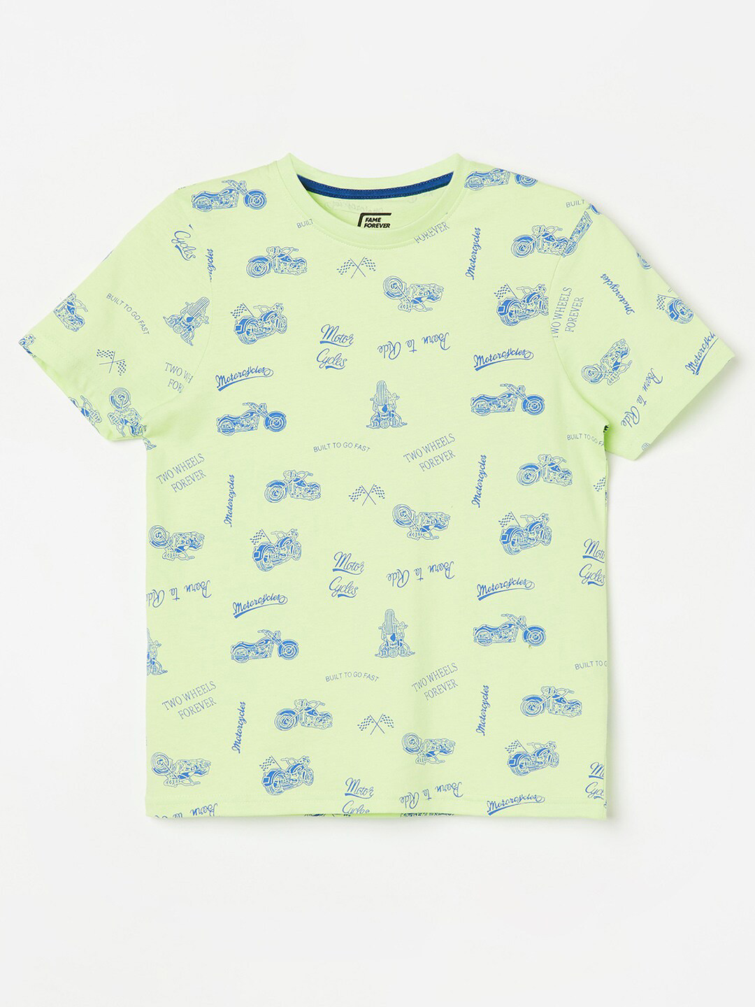 

Fame Forever by Lifestyle Boys Biker Printed Pure Cotton T-shirt, Lime green