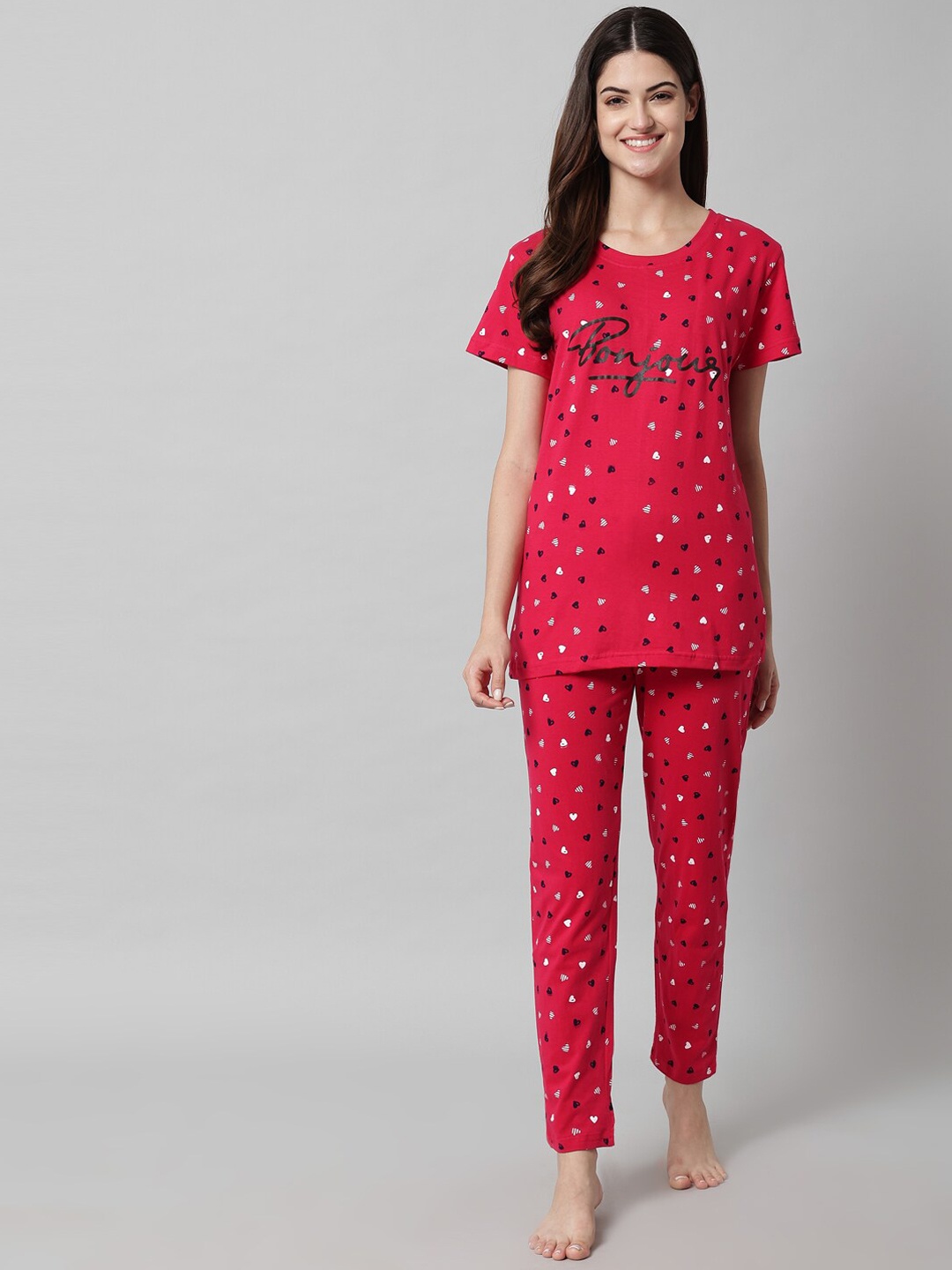 

SEPHANI Conversational Printed Pure Cotton Night Suit, Magenta