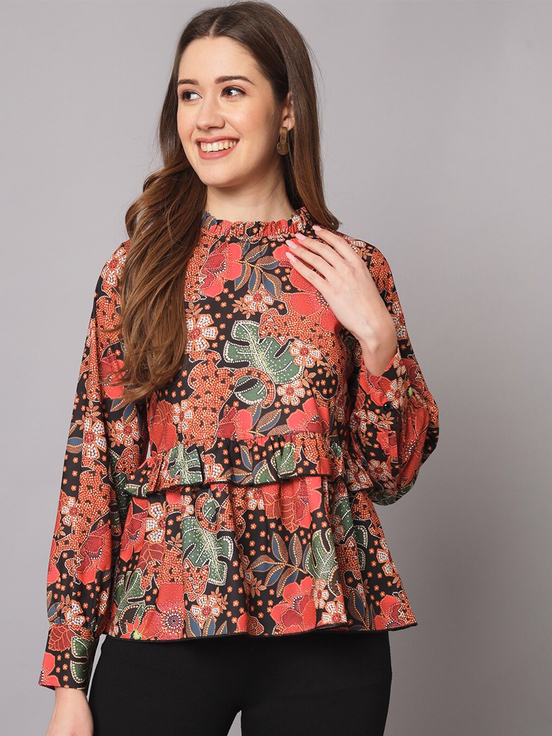 ADDYVERO Floral Printed Ruffles Top, Red