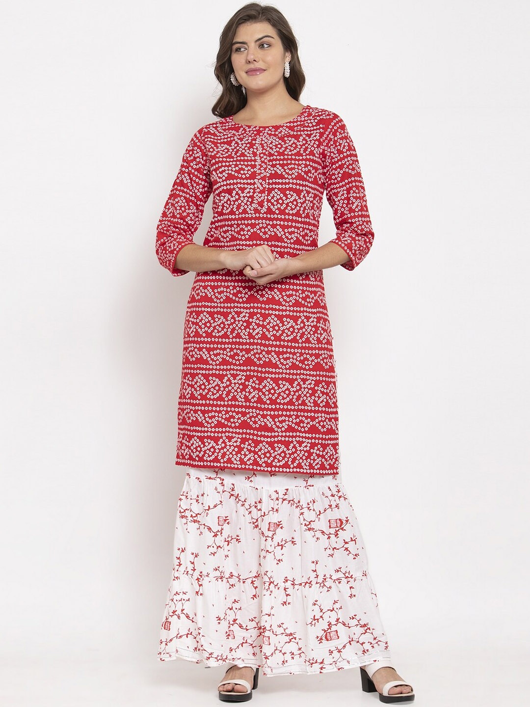 

SOUNDARYA Bandhani Printed Pure Cotton Gotta Patti Kurta With Skirt, Red