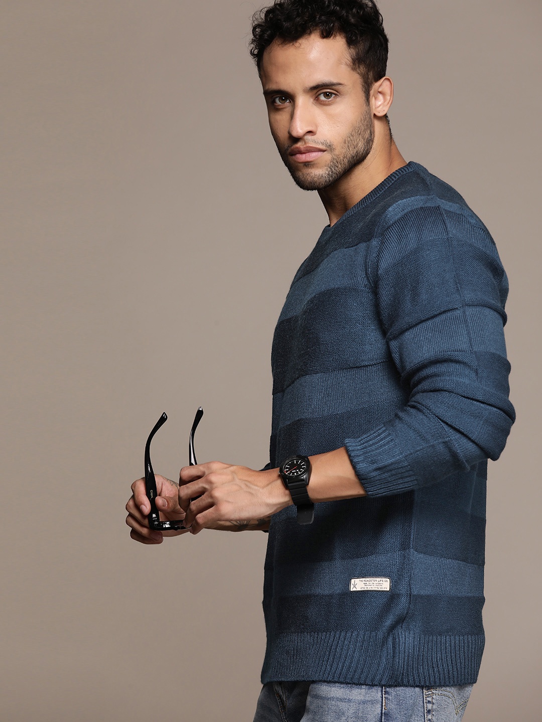 

The Roadster Lifestyle Co. Self Striped Acrylic Pullover, Blue