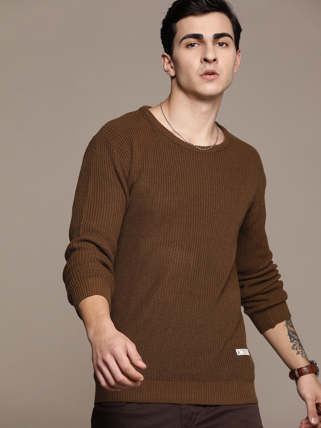 

The Roadster Lifestyle Co. Pure Acrylic Ribbed Pullover, Brown