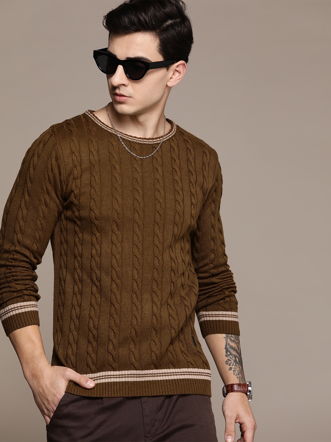 

The Roadster Lifestyle Co. Cable Knit Acrylic Pullover, Brown