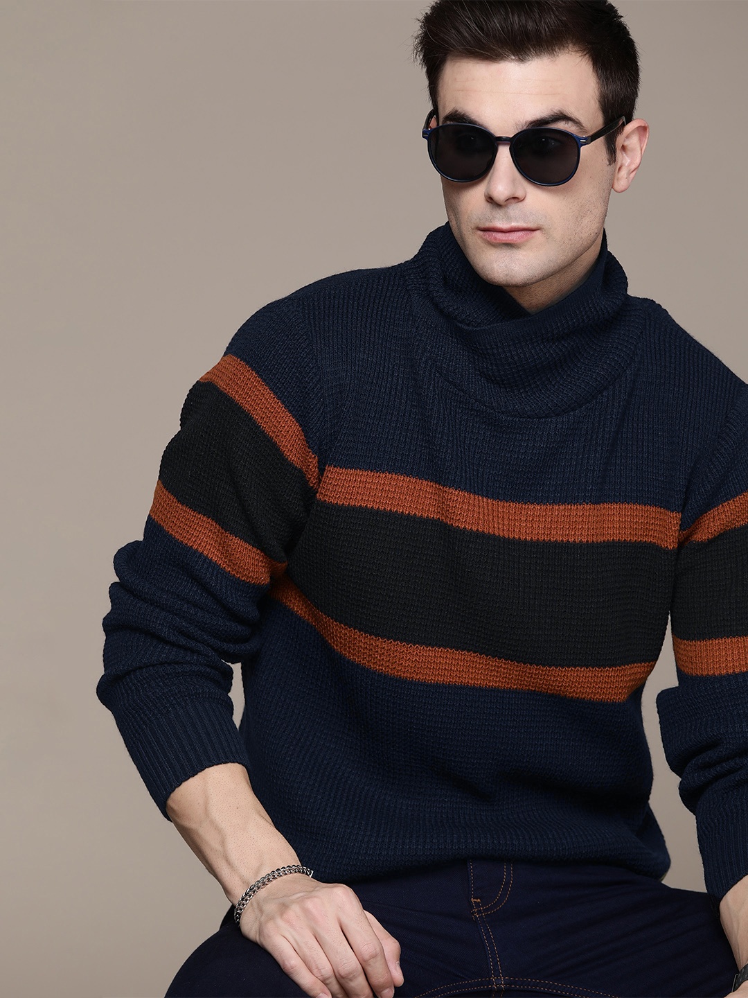 

The Roadster Lifestyle Co. Striped Acrylic Pullover, Navy blue