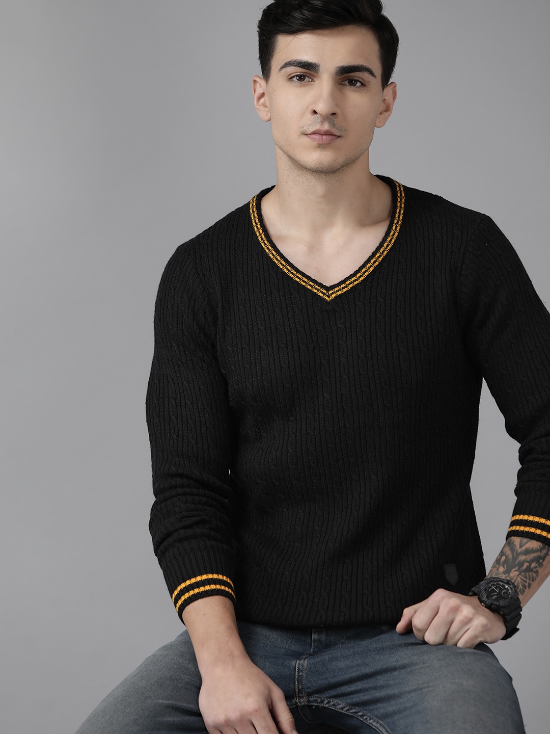 

The Roadster Lifestyle Co. Cable Knit Detail Regular Pullover, Black