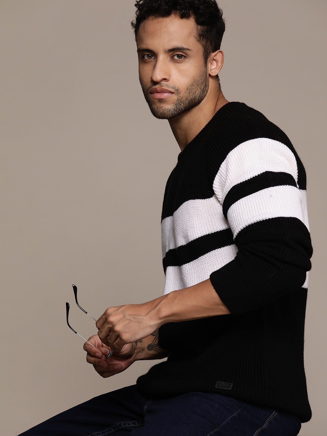 

The Roadster Lifestyle Co. Pure Acrylic Striped Pullover, Black