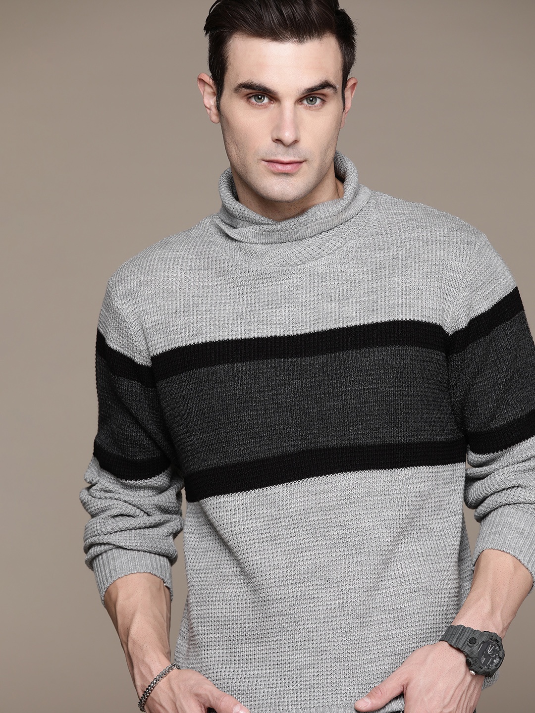 

The Roadster Lifestyle Co. Striped Acrylic Pullover, Grey